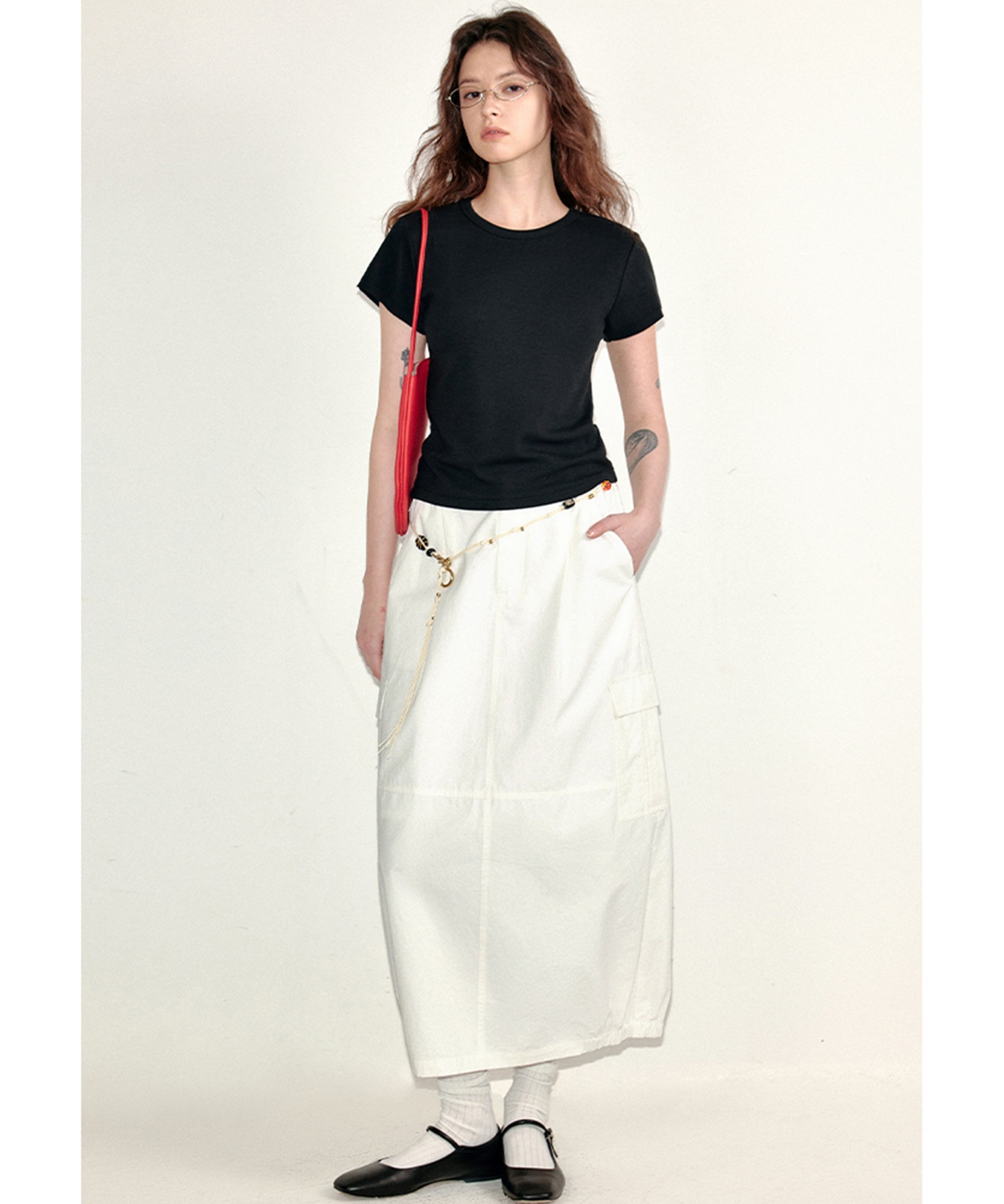 パッチワークデザイン タックコクーンスカート FC25B044【Fano