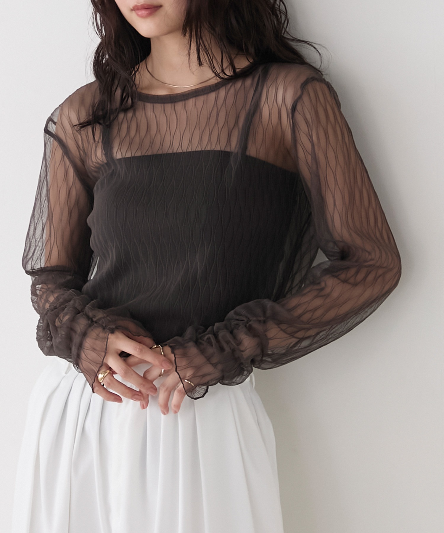 forksy.】プリーツシアーシャーリングスリーブトップス forksy.│MONO