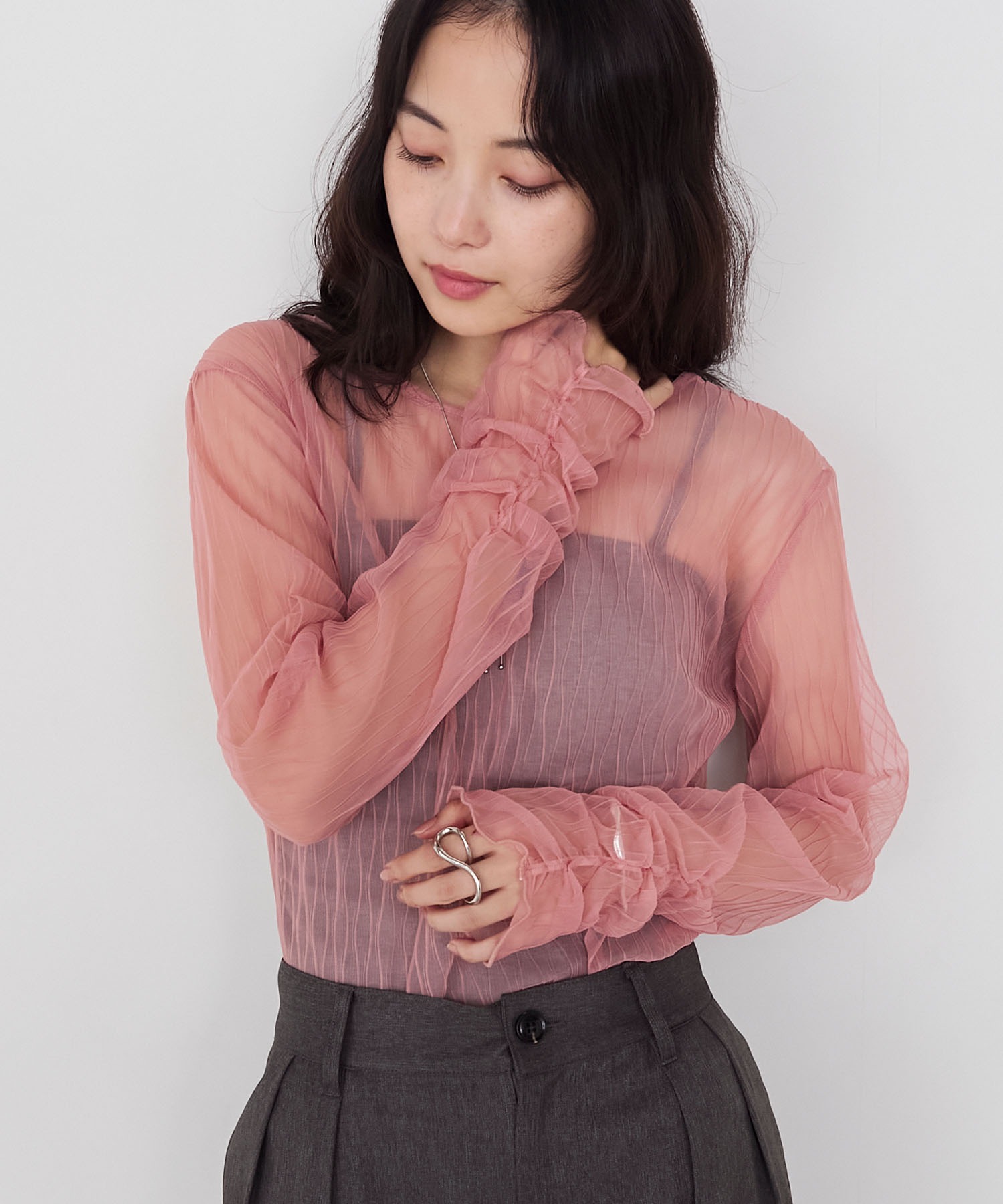 forksy.】プリーツシアーシャーリングスリーブトップス forksy.│MONO