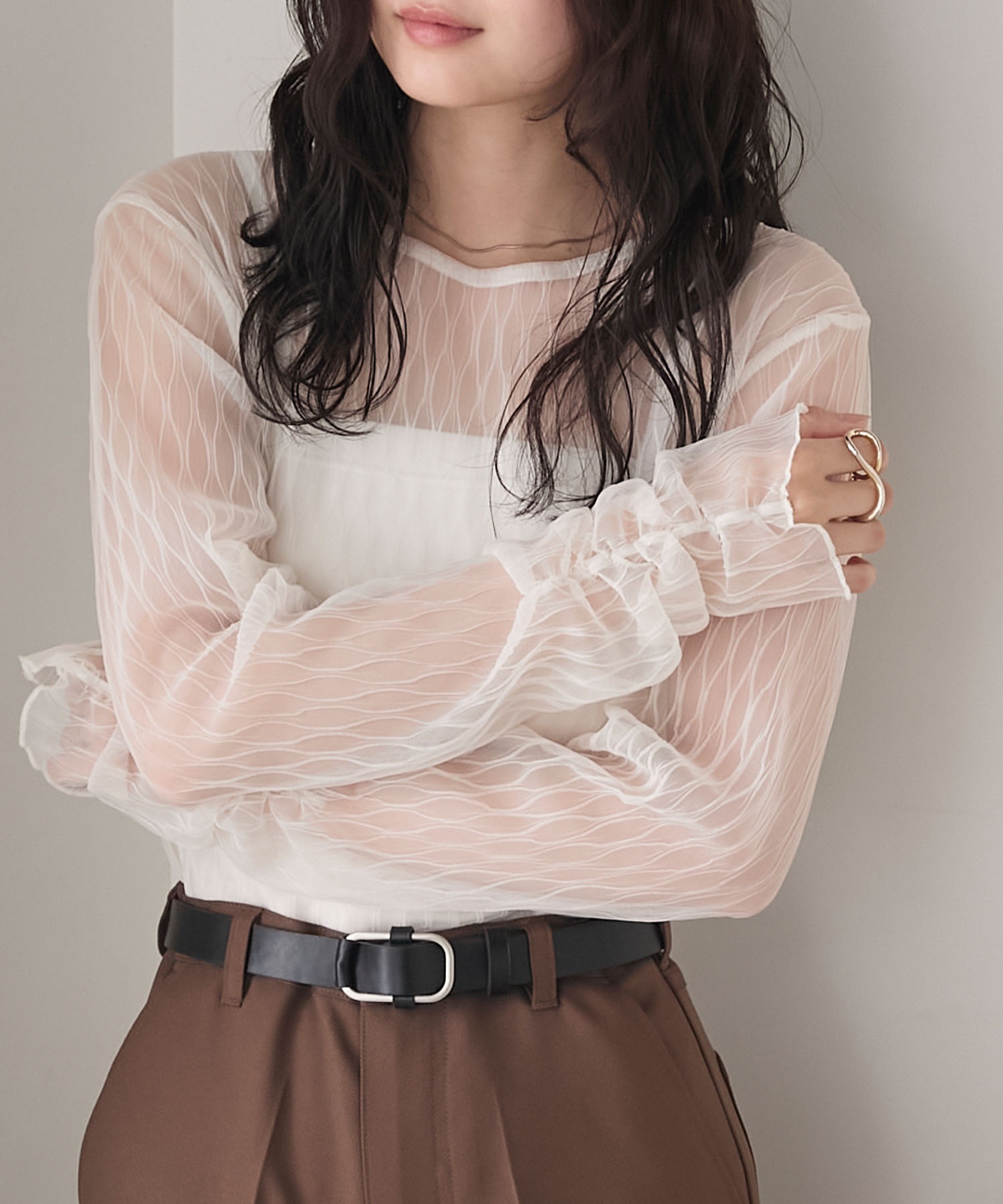 forksy.】プリーツシアーシャーリングスリーブトップス forksy.│MONO