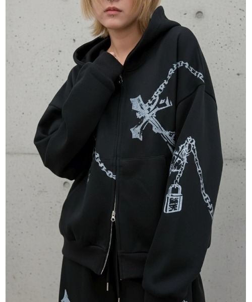 A'GEM/9 × .kom 『ARULE/アルール』Chain Cross Graphic Zip Hoodie