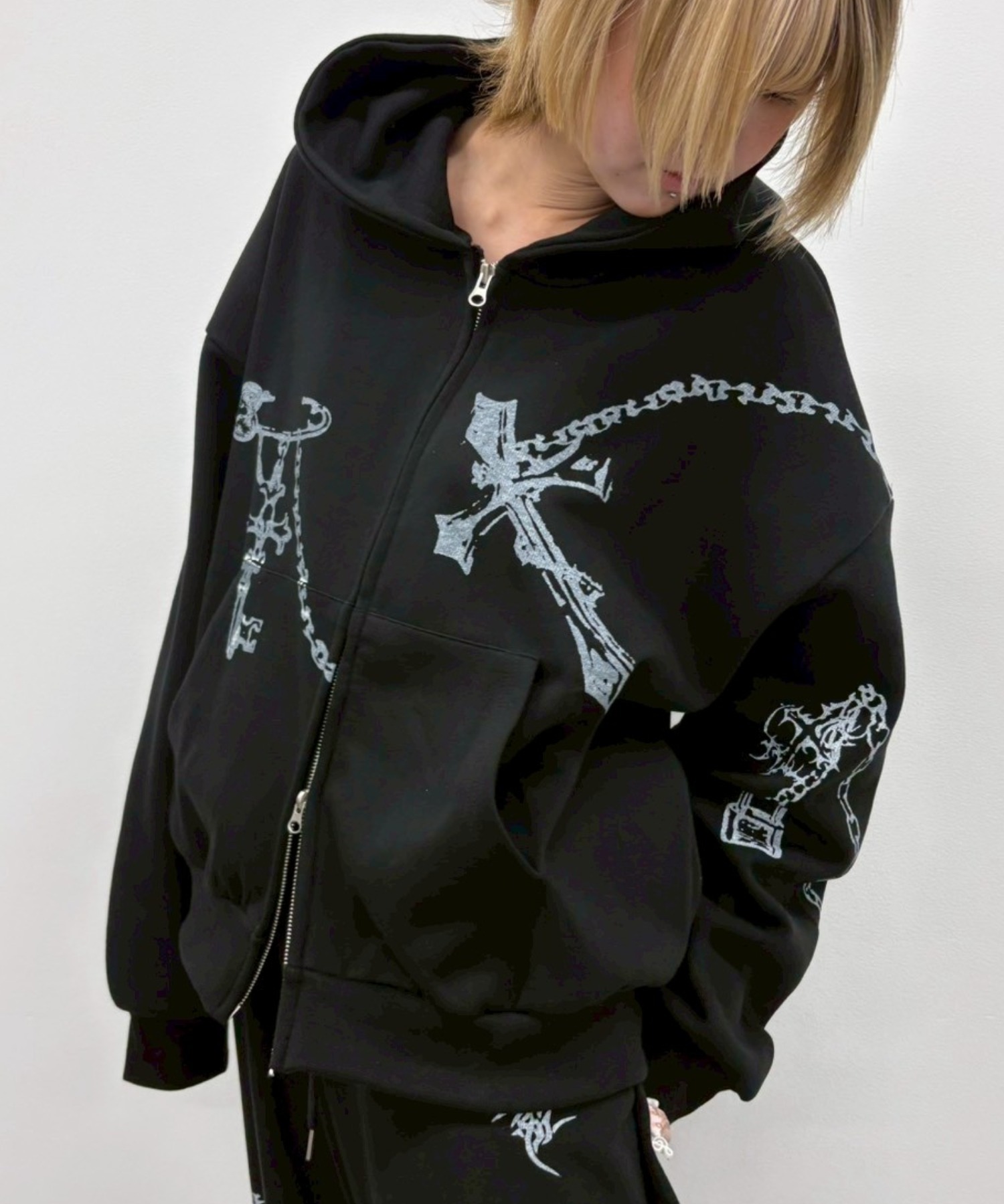 &ellecy チェーン柄パーカー Ed Hardy Phoenix Y2K Black Crop Zip Hoodie | Zumiez