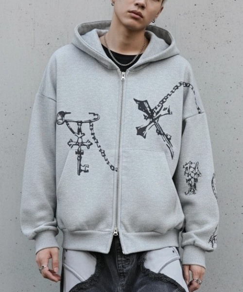 A'GEM/9 × .kom 『ARULE/アルール』Chain Cross Graphic Zip Hoodie