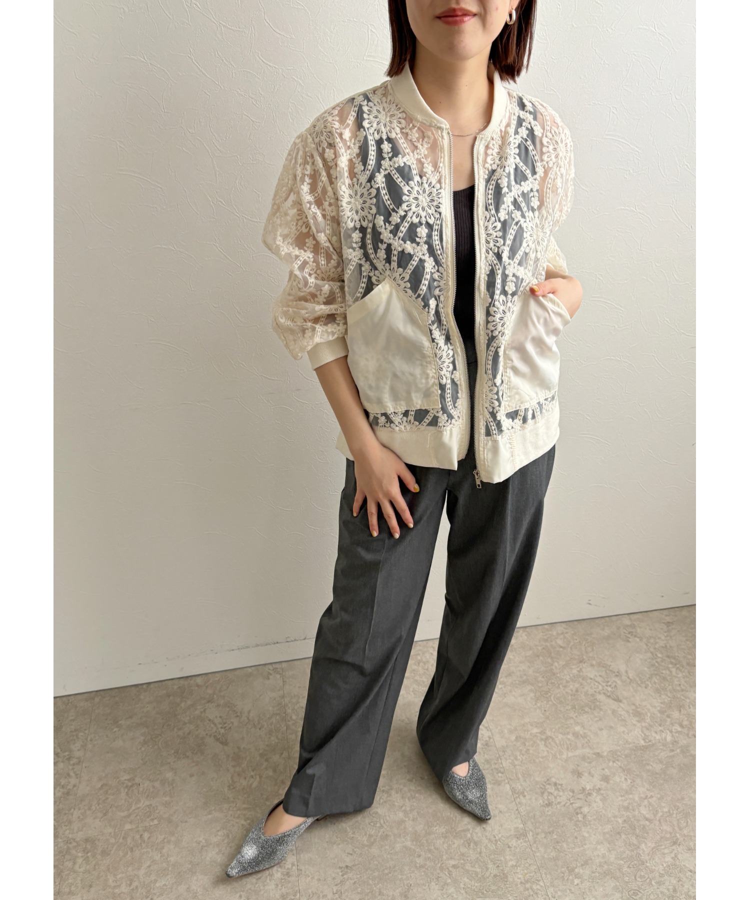 刺繍レースジップブルゾン Palm Riche│Eimee Law & LHELBIE 公式