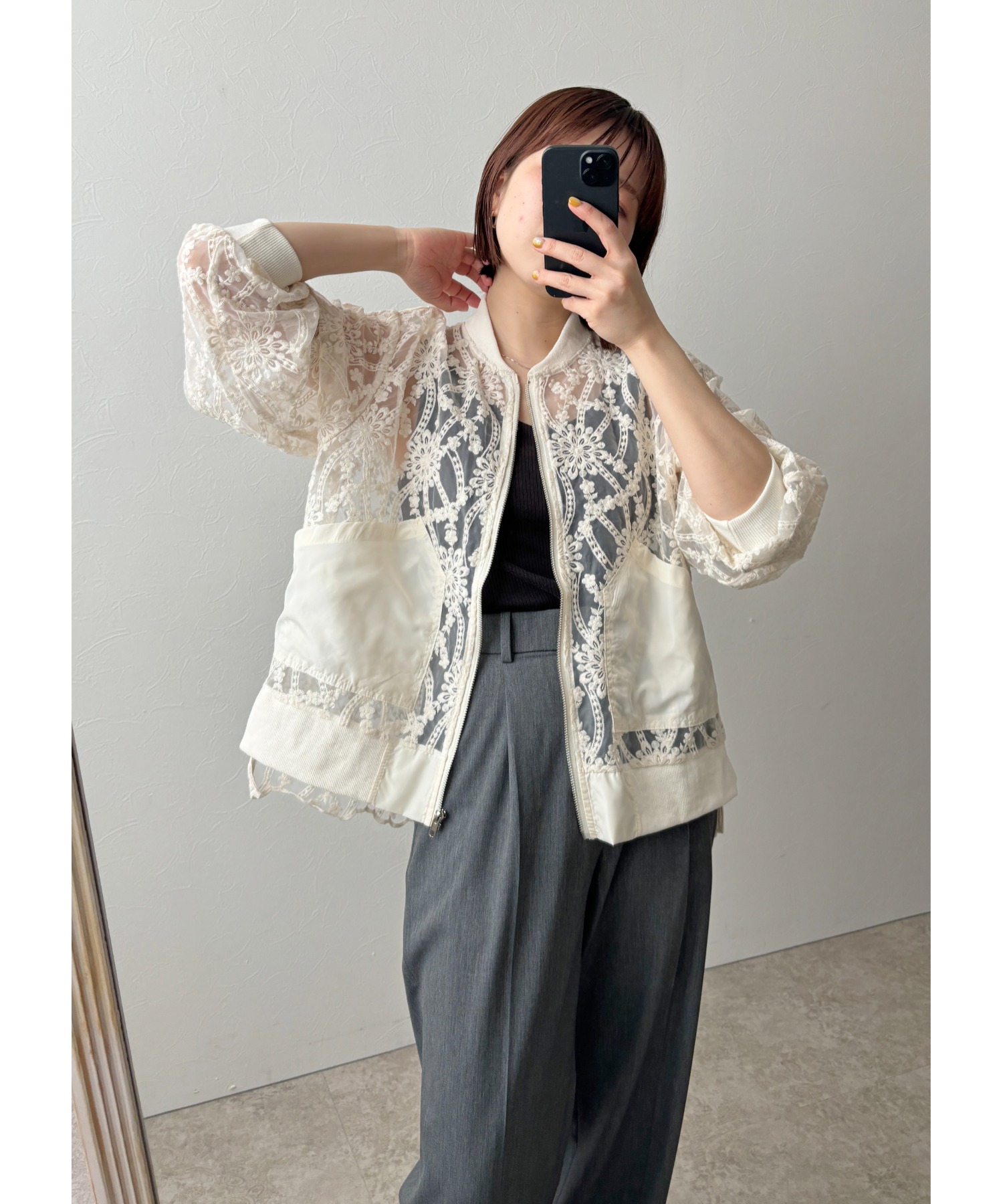 刺繍レースジップブルゾン Palm Riche│Eimee Law & LHELBIE 公式