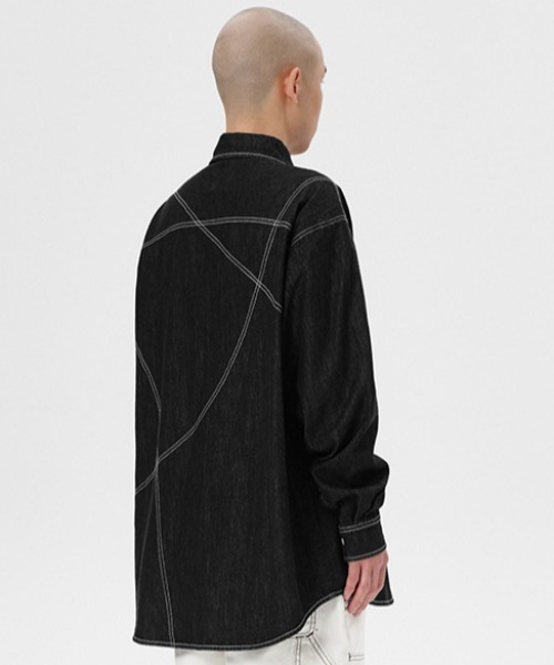 mahagrid/マハグリッド』STITCHED DENIM SHIRT/ステッチデニム シャツ