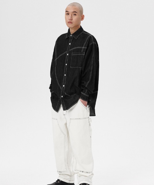 mahagrid/マハグリッド』STITCHED DENIM SHIRT/ステッチデニム シャツ