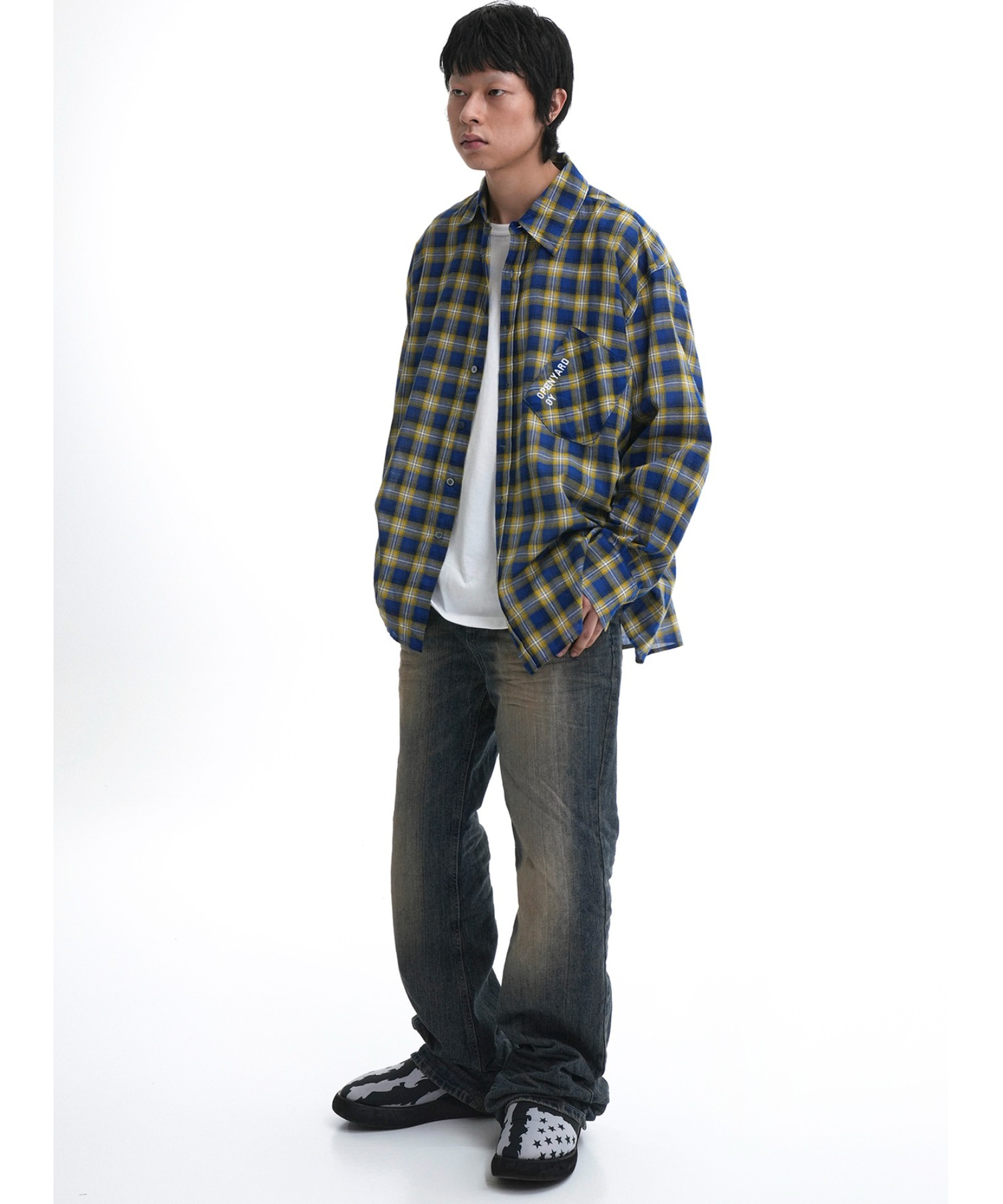 ★OY★EMBOSS C.B BOOT CUT JEANS-BLUE★正規品/韓国直送料込 OY/オーワイ』 EMBOSS C.B BOOT CUT JEANS/エンボスブーツカット