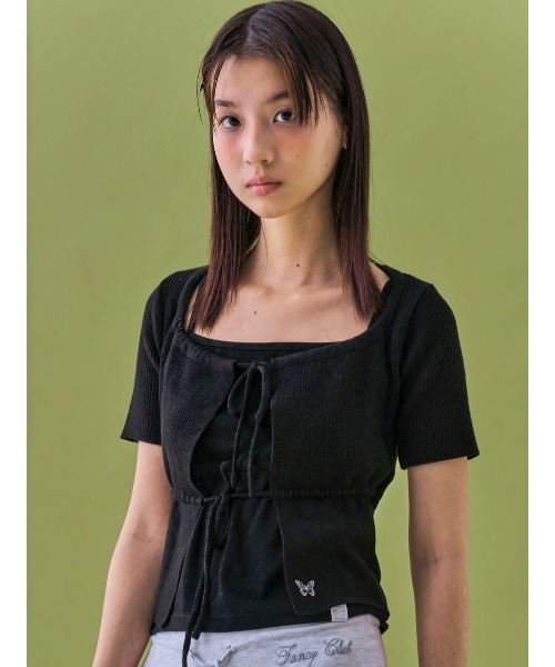 カーディガン A'GEM/9 × .kom 「 FANCY CLUB/ファンシークラブ」 TWO-RIBBON CROP CARDIGAN/リボンクロ A'GEM/9 × .kom 『 FANCY CLUB/ファンシークラブ』 TWO-RIBBON