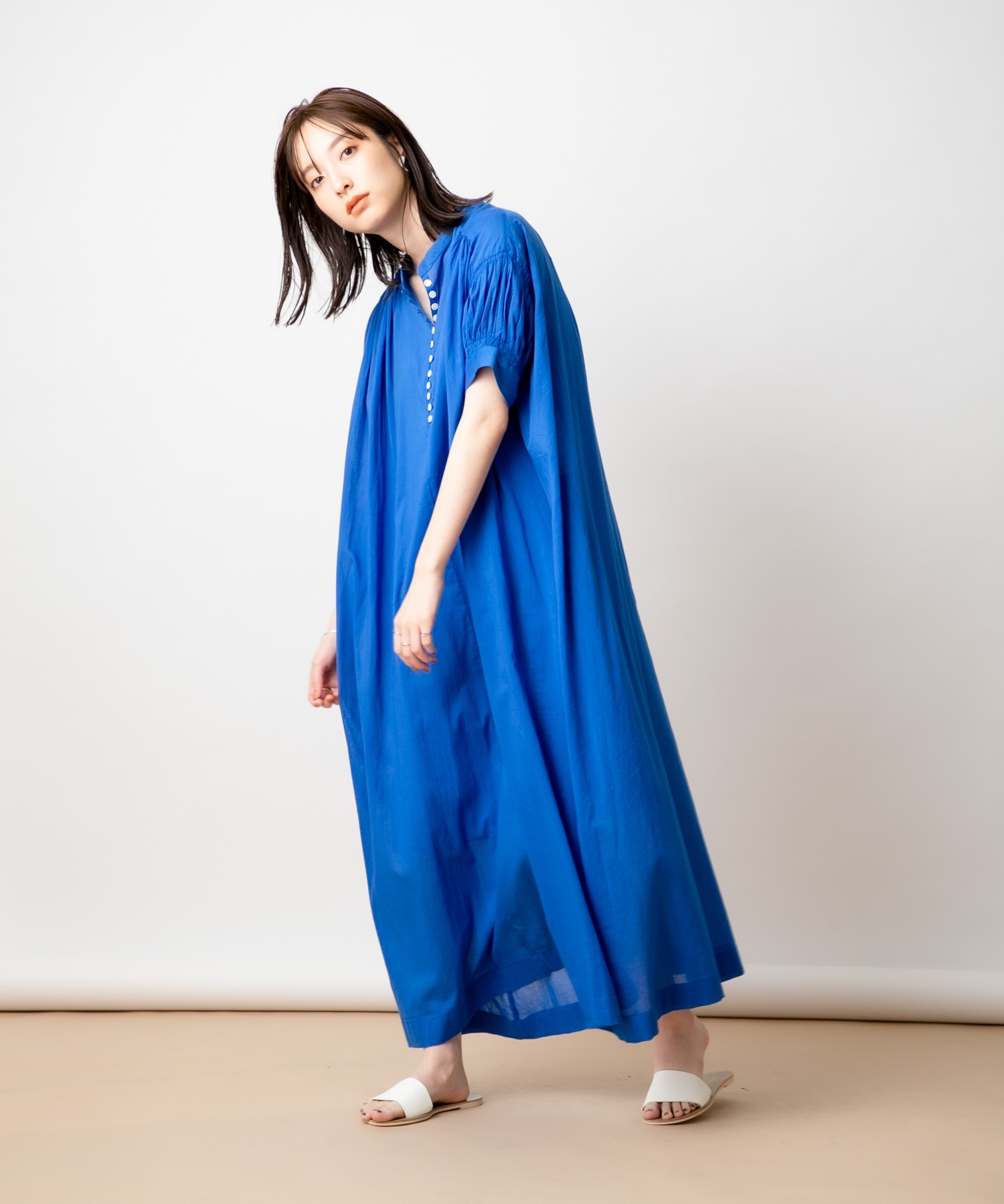 コットンボイルロングワンピース リゾートマキシワンピース ウォッシャブル