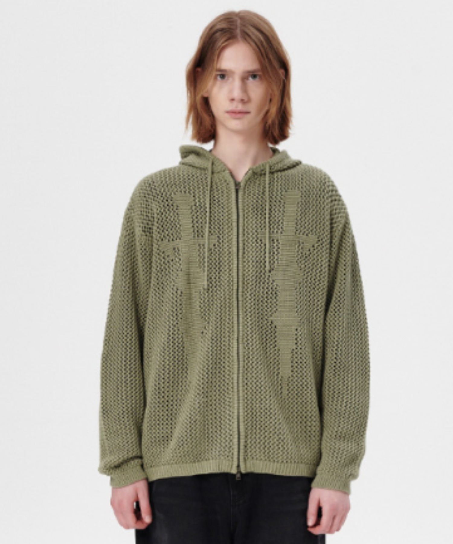 mahagrid/マハグリッド』DAGGER MESH HOOD ZIP UP KNIT/ダガーメッシュ