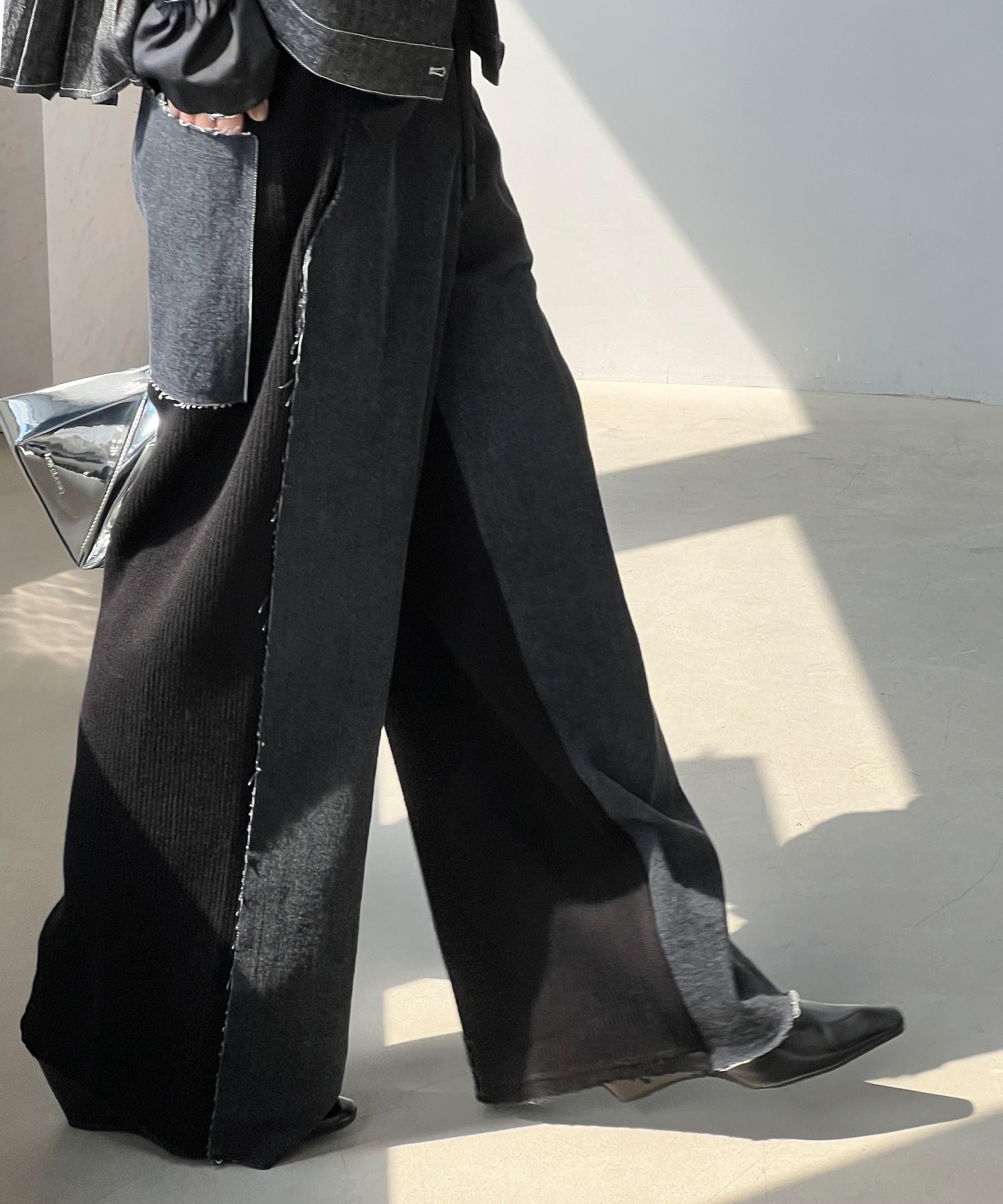 YOUYILIN】ニットドッキング ルーズデニム chw24a032-ファッション通販