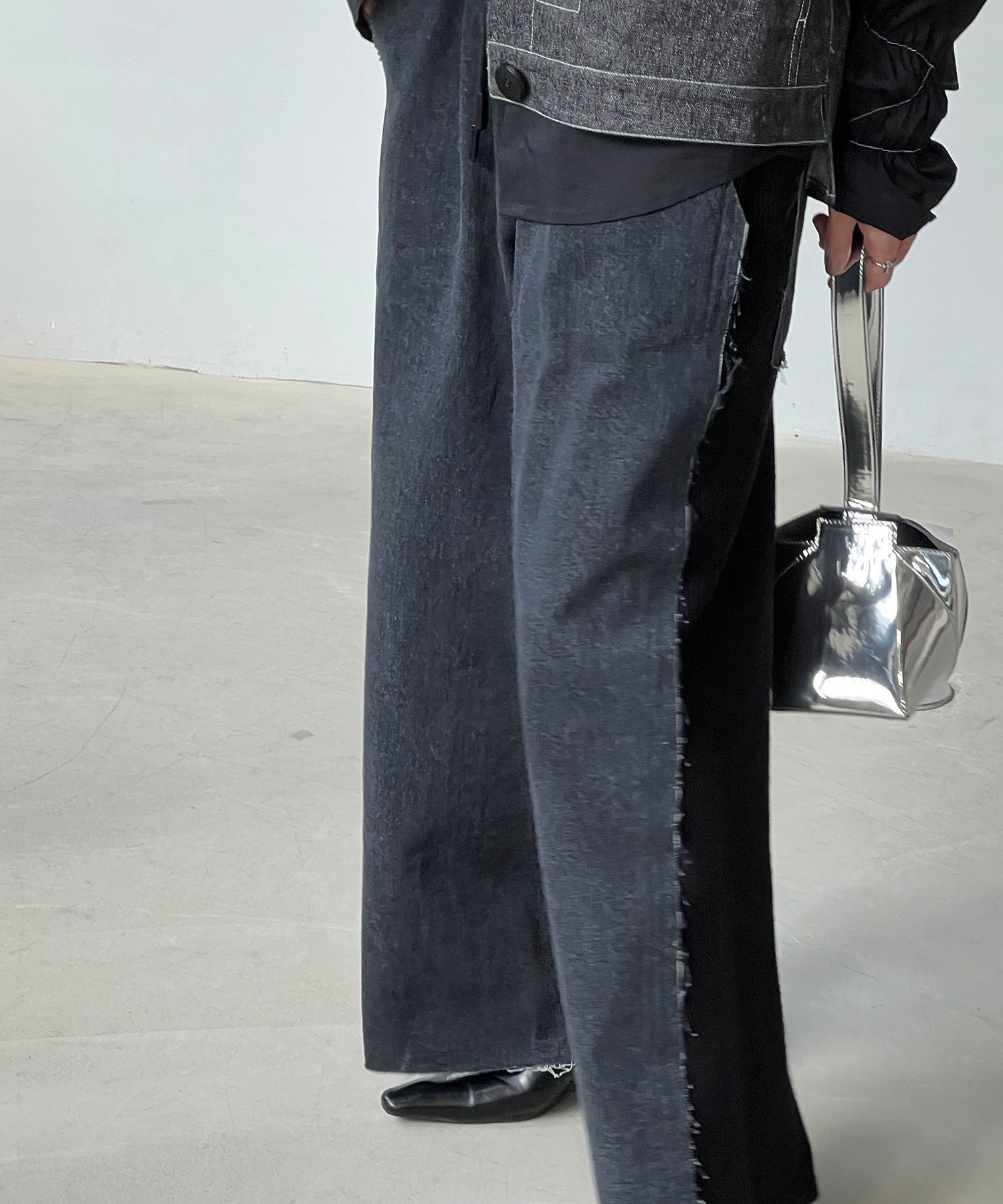 YOUYILIN】ニットドッキング ルーズデニム chw24a032-ファッション通販