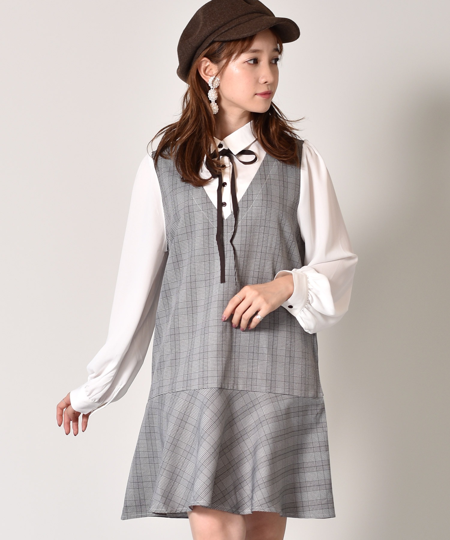 ボウタイ付き裾フレアワンピース Ems Excite Retro Girl Online Store レトロガールオンラインストア