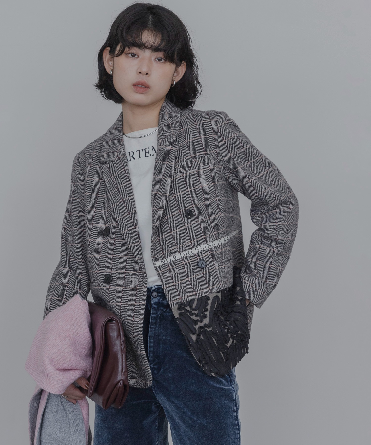 チェックツイード ロゴテープジャケット Eimee Law│Eimee Law