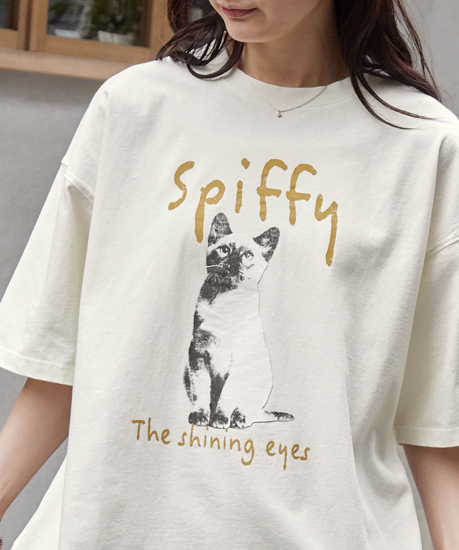 ヴィンテージ加工 アニマルプリントキャット半袖Tシャツ MONO-MART