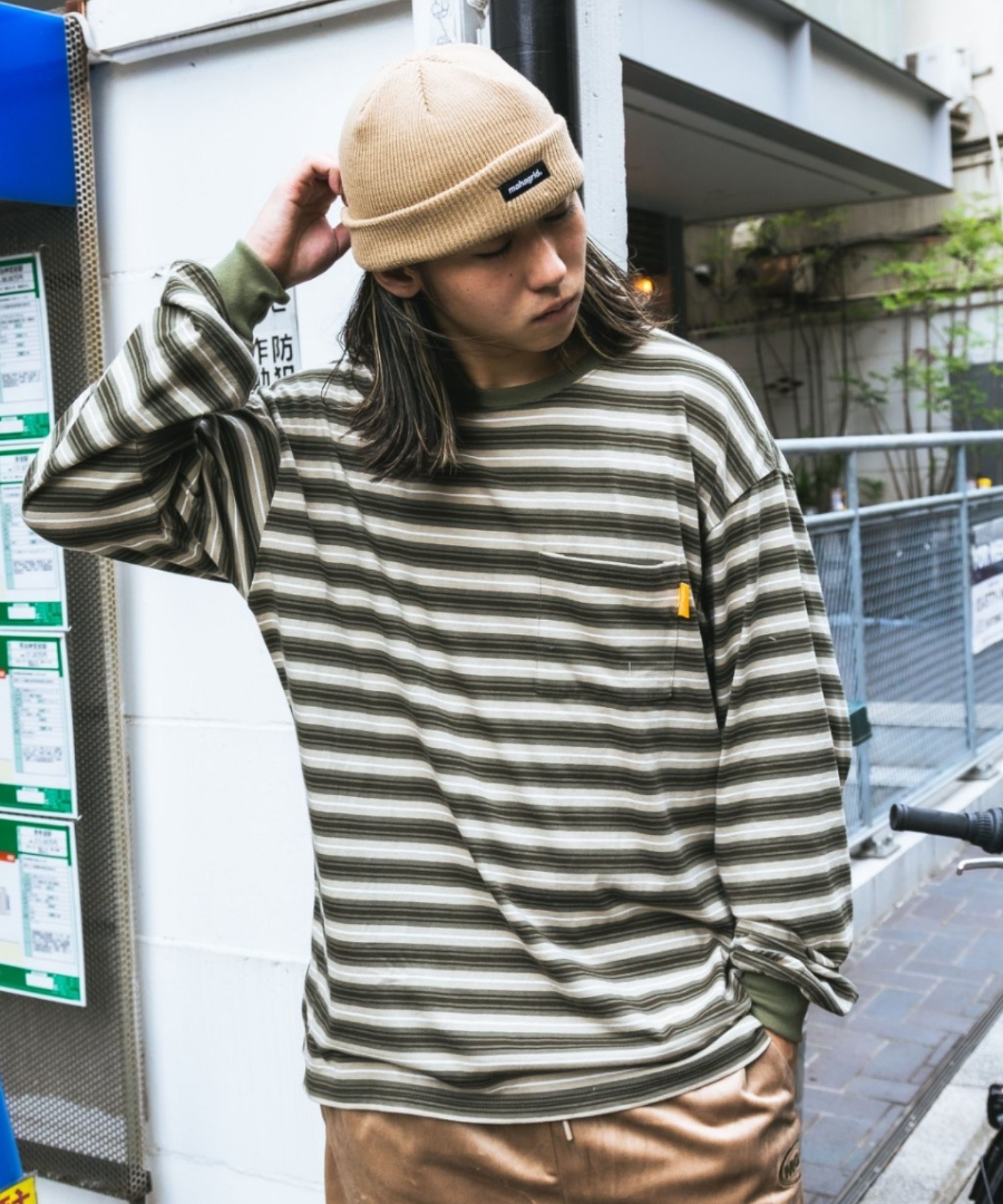 mahagrid/マハグリッド』STRIPED POCKET LS TEE/ストライプポケット