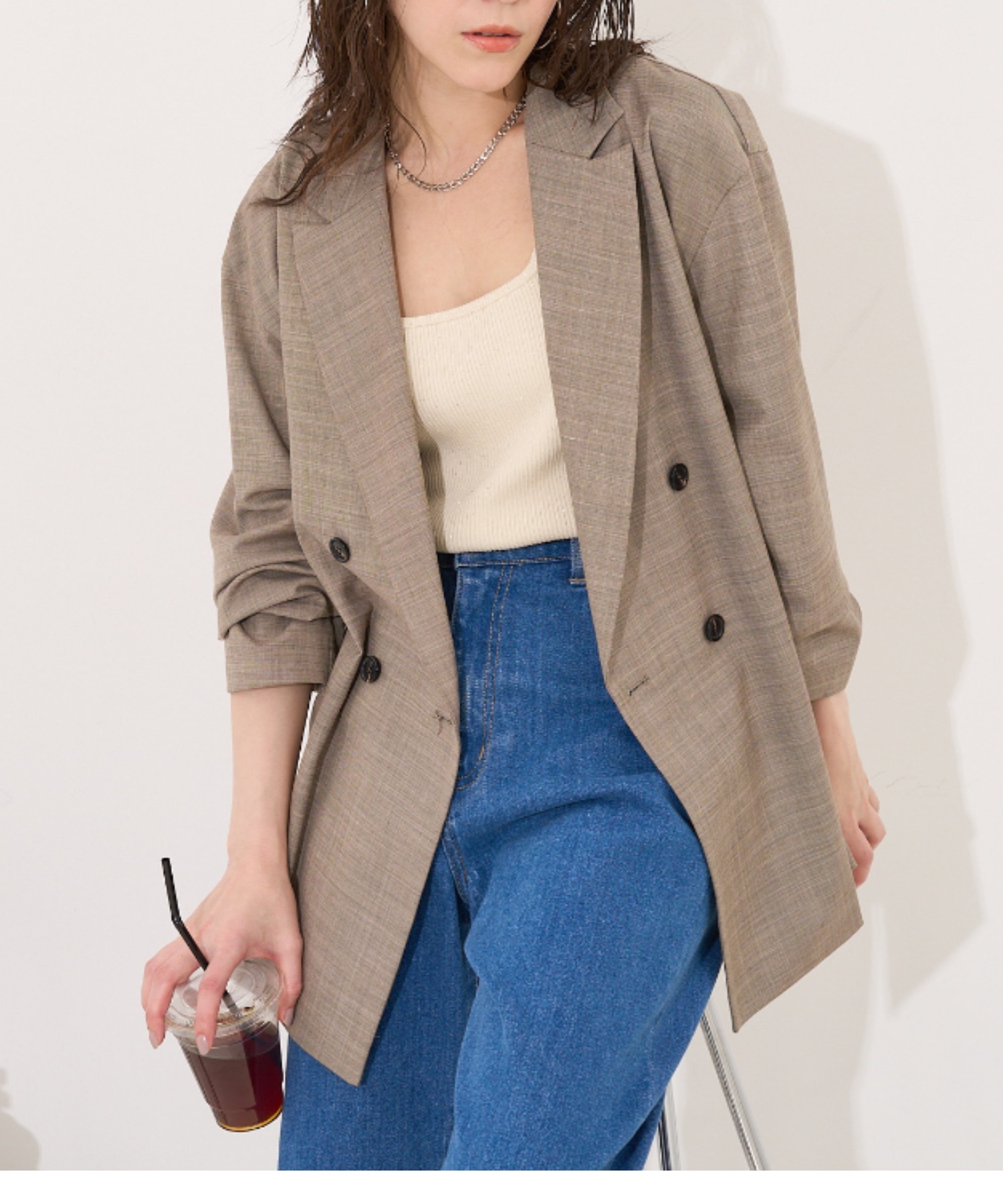 LEE掲載・セットアップ対応】メランジ調ダブルジャケット/リネンライク