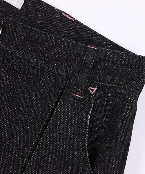 atmark デニム Mサイズ ブラック／ピンク TAAKK/ターク】DENIM WIDE PANTS(刺繍)/ワイドデニムパンツ