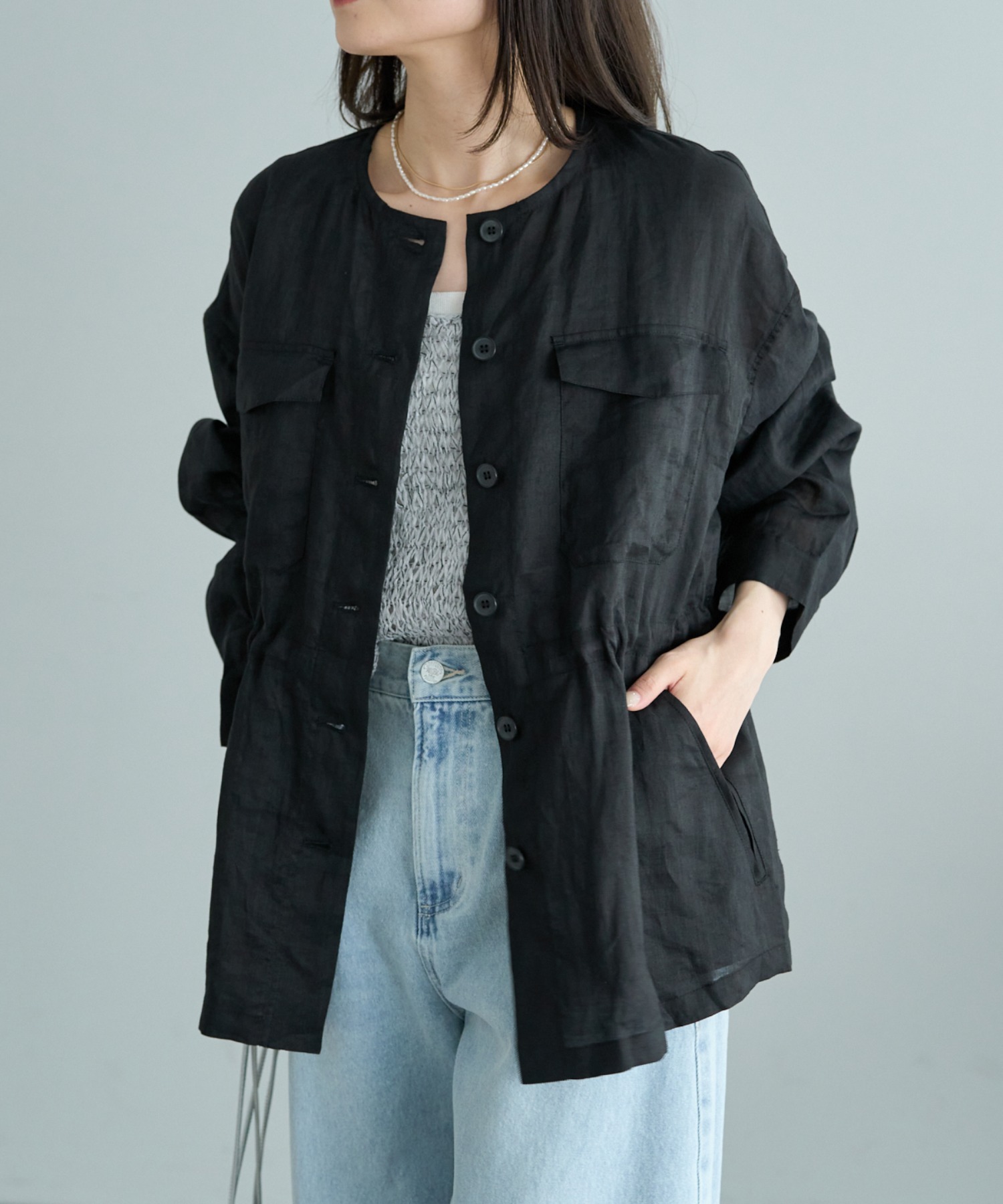 ラミーノーカラーサファリジャケット