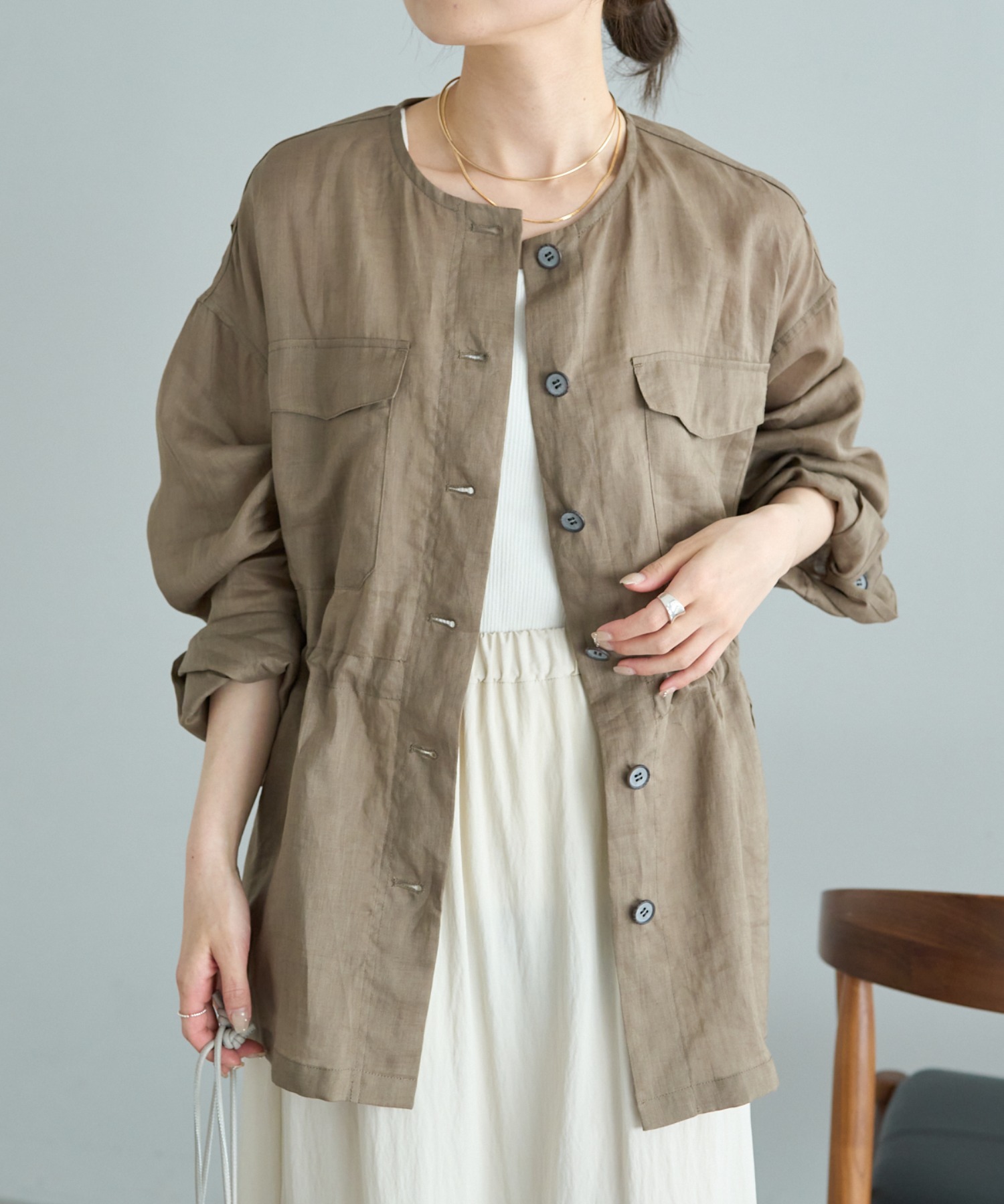 ラミーノーカラーサファリジャケット