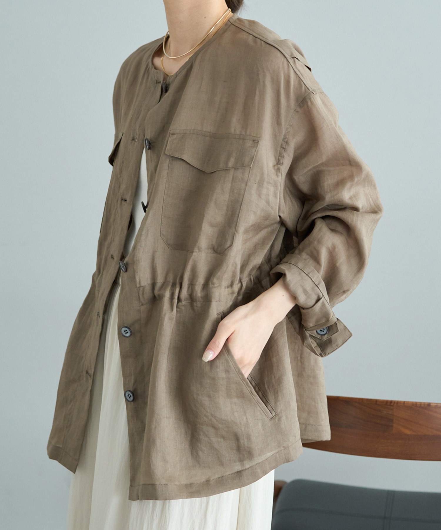 ラミーノーカラーサファリジャケット