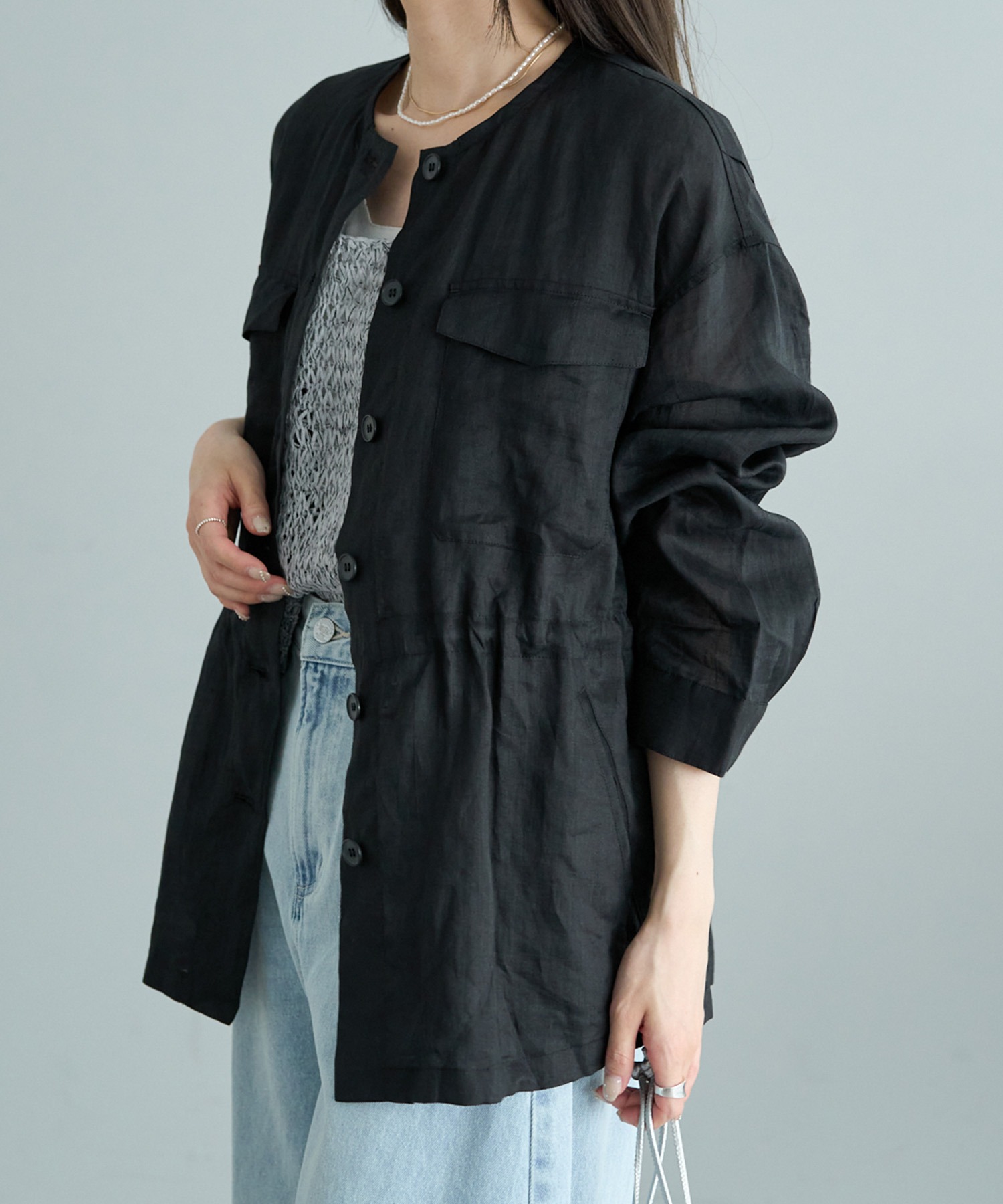 ラミーノーカラーサファリジャケット