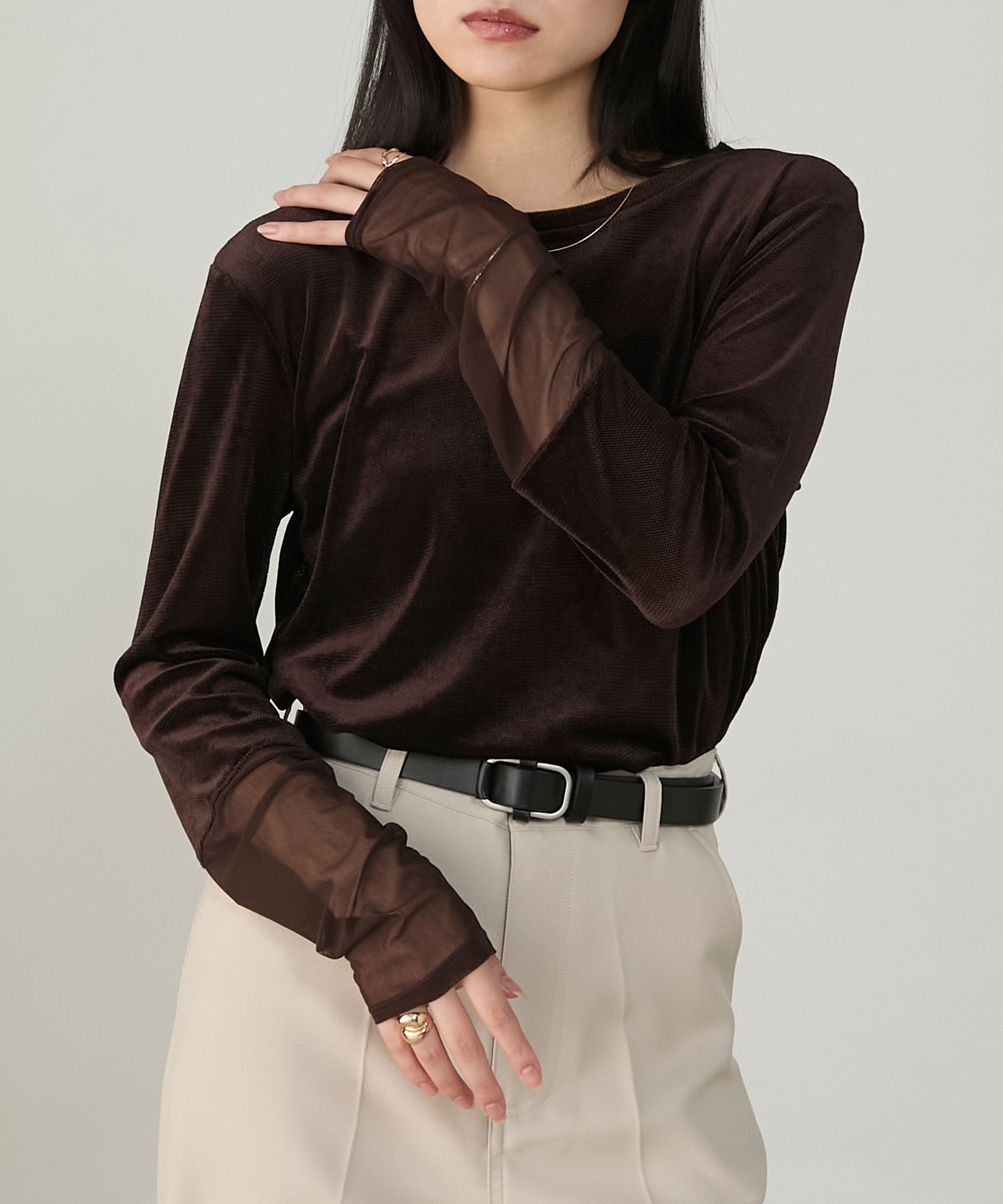 forksy.】袖シャーリング ベロアシアートップス forksy.│MONO-MART