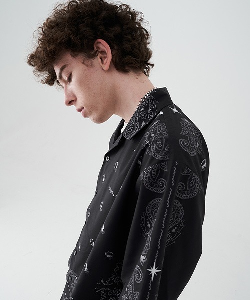 Harsh and Cruel】 Graphic Art Print Paisley Open Collar Shirts