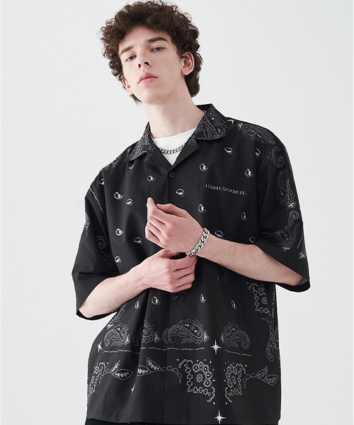 Harsh and Cruel】 Graphic Art Print Paisley Open Collar Shirts