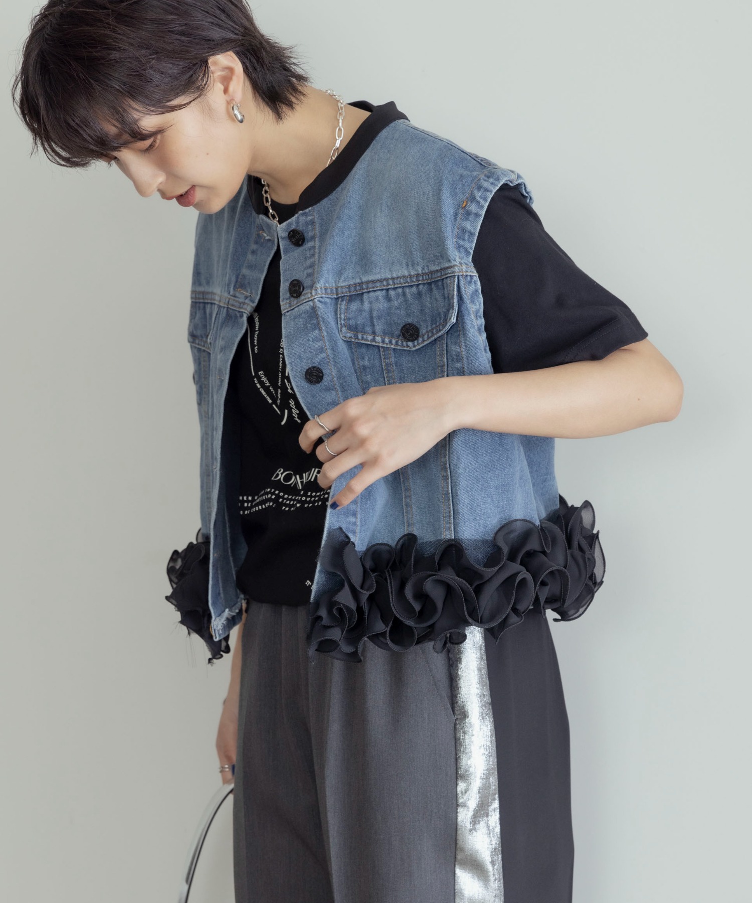 ヘムフリルデニムベスト Eimee Law│Eimee Law & LHELBIE 公式
