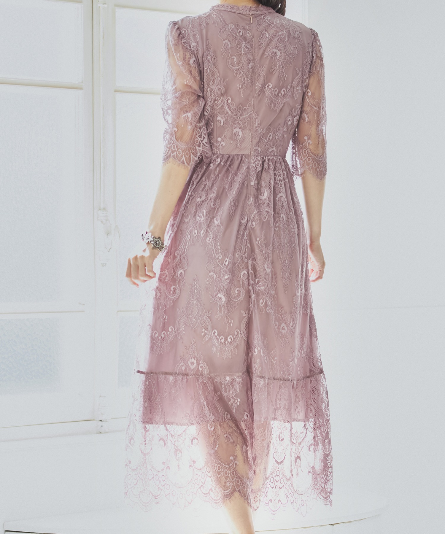 500円引きクーポン Dress Starレーススタンドカラーワンピースドレスパーティードレス