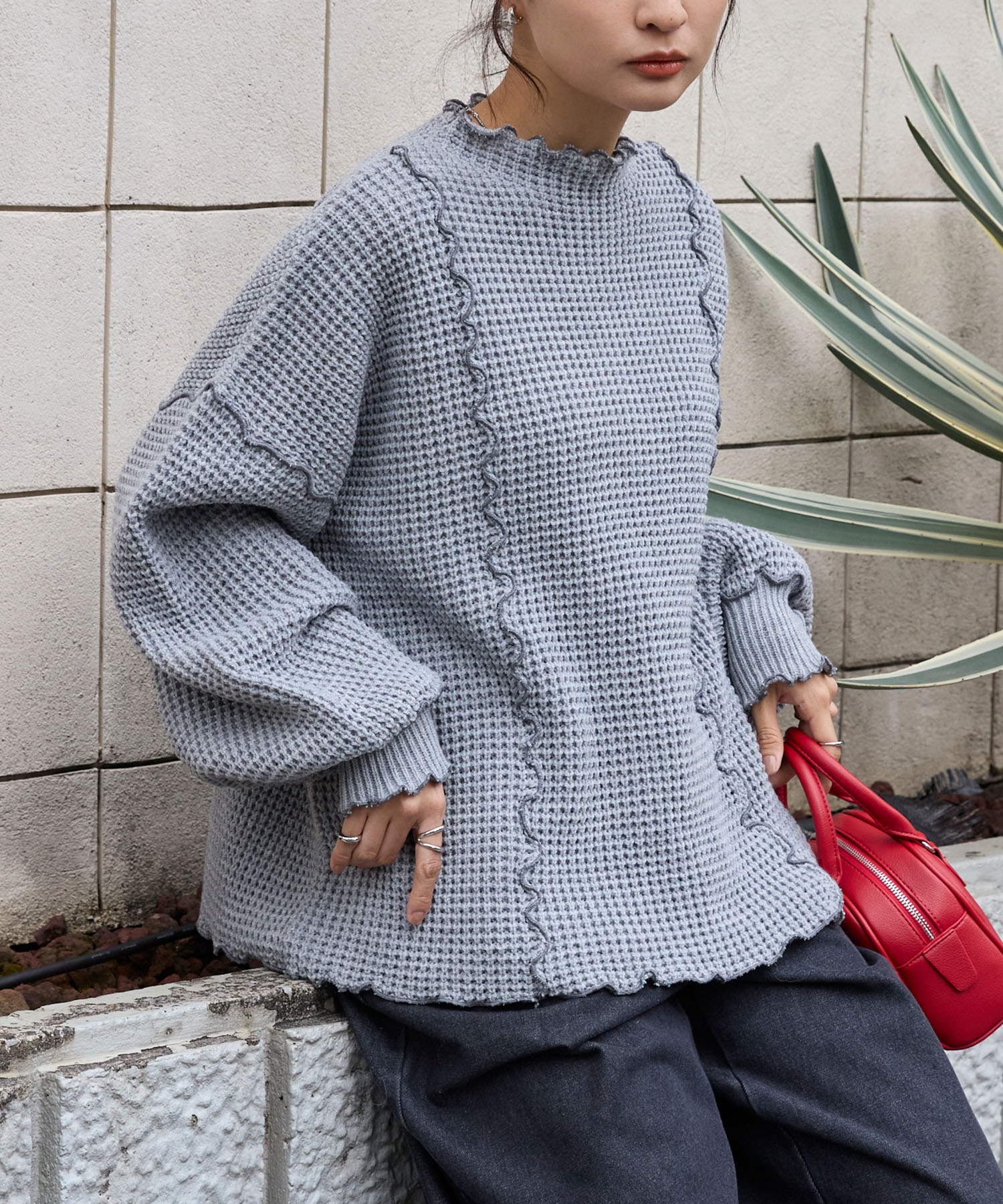 その他 B881135 マシンウォッシャブル>ヘビーワッフル メロー ボリュームスリーブ