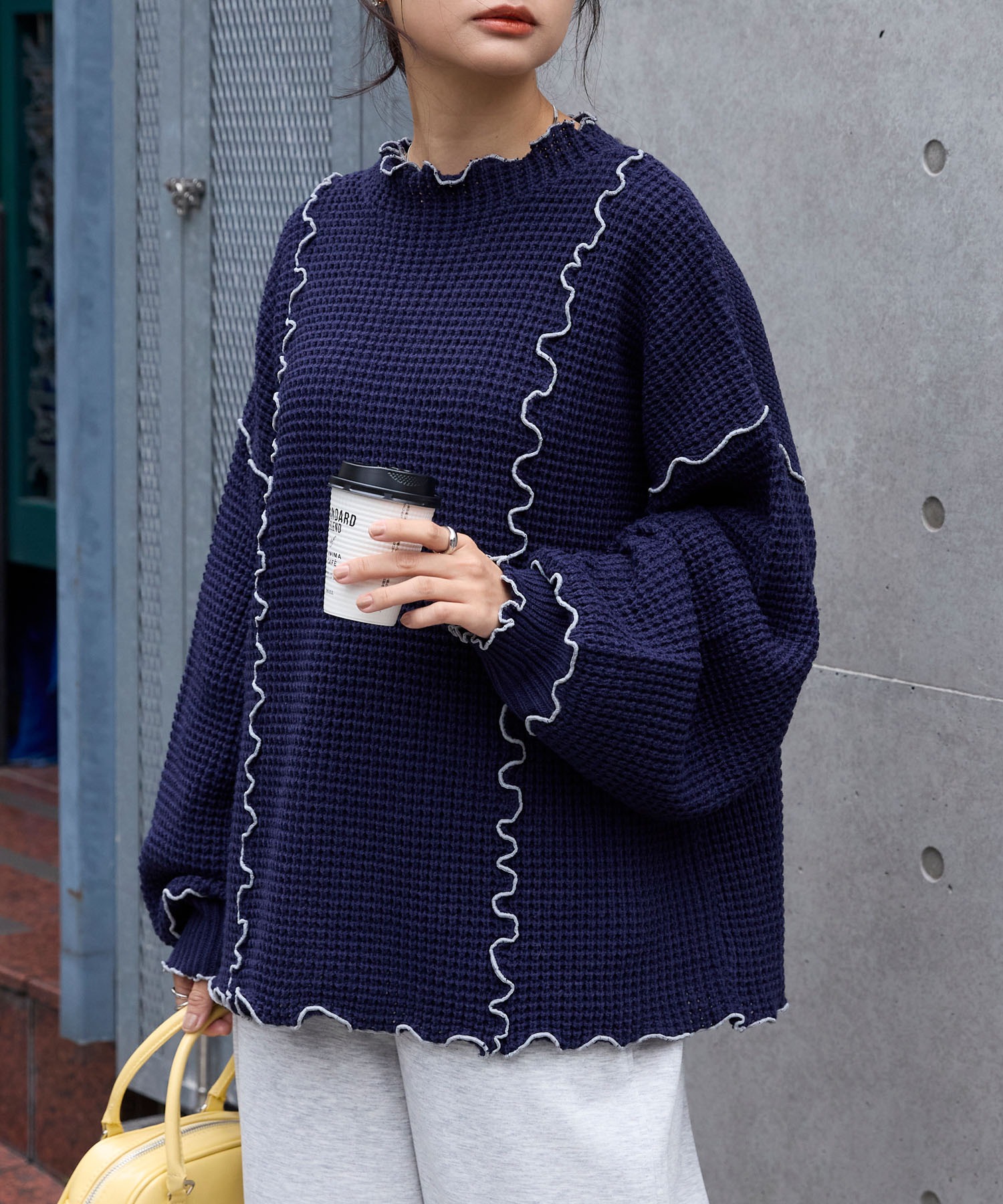 マシンウォッシャブル>ヘビーワッフル メロー ボリュームスリーブ