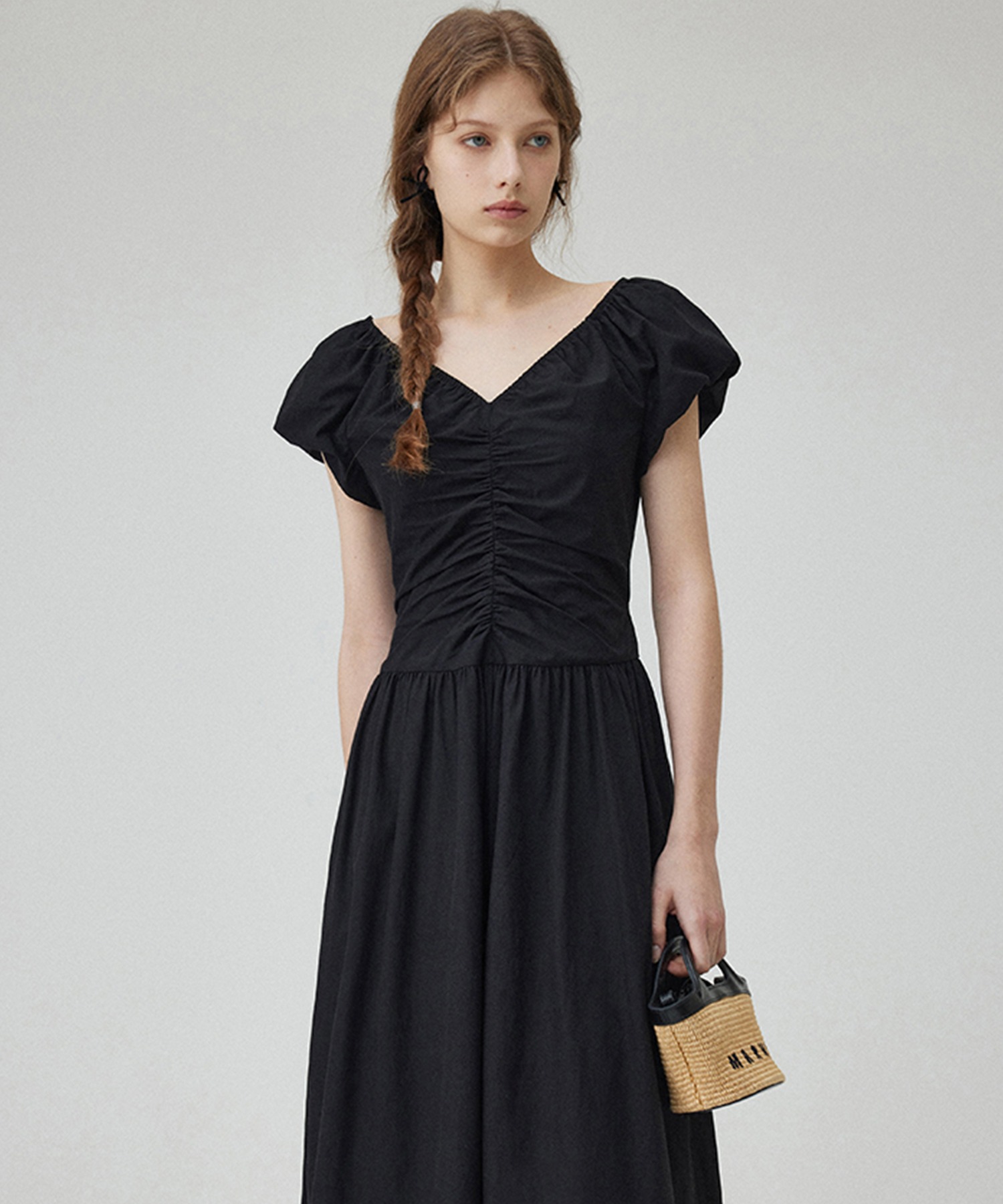 【Christian Dior】 Vネック ノースリーブ ワンピース ギャザー Christian Dior】 Vネック ノースリーブ ワンピース ギャザー