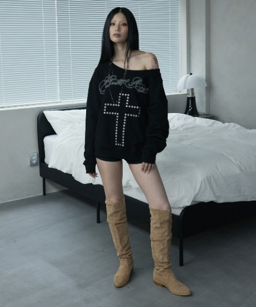 【新品】NIIER NOR CROSS SWEAT セットアップ ブラック A'GEM/9 × .kom 『NIIER NOR/ニアノア』 BA-CROSS OFF-SHOULDER