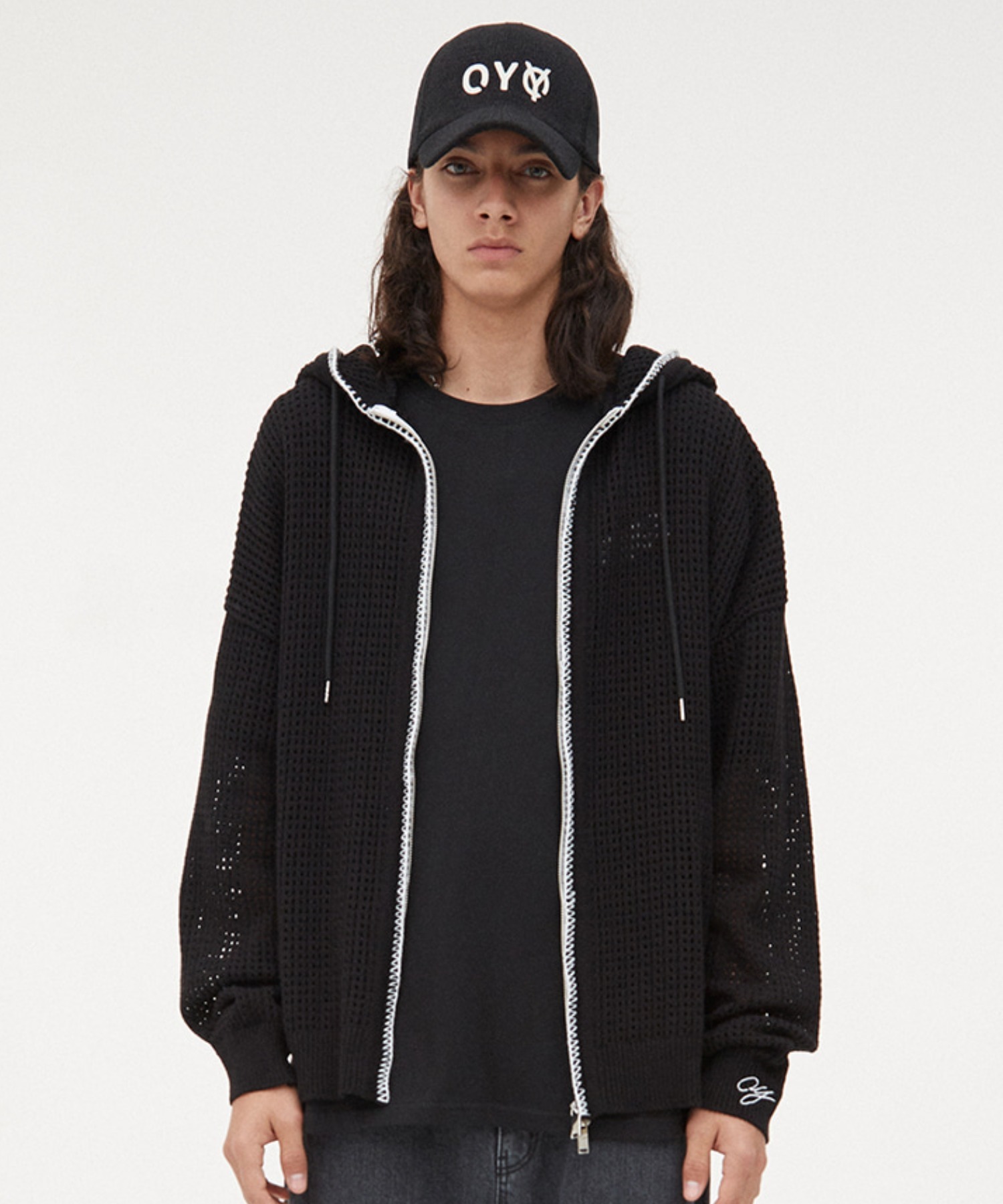 OY/オーワイ』NET STITCH KNIT HOODIE ZIP/ネットステッチデザイン ニットジップアップパーカー OY │A'GEM/9×.KOM【公式】｜韓国・ストリートブランド通販サイト エージェムナイン ドットケーオーエム