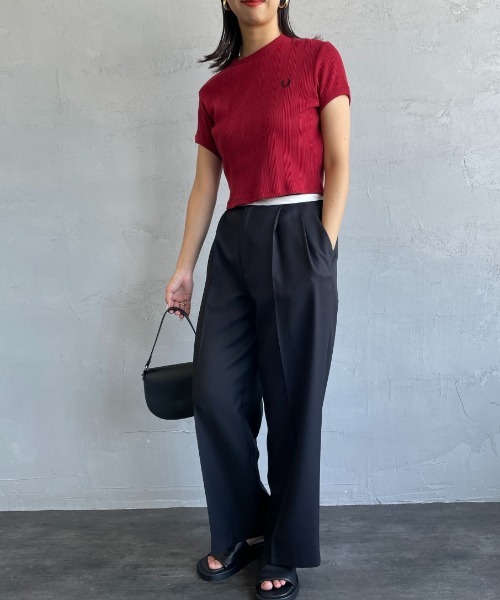 FRED PERRY/フレッドペリー] クロップド丈 ランダムリブカットソー