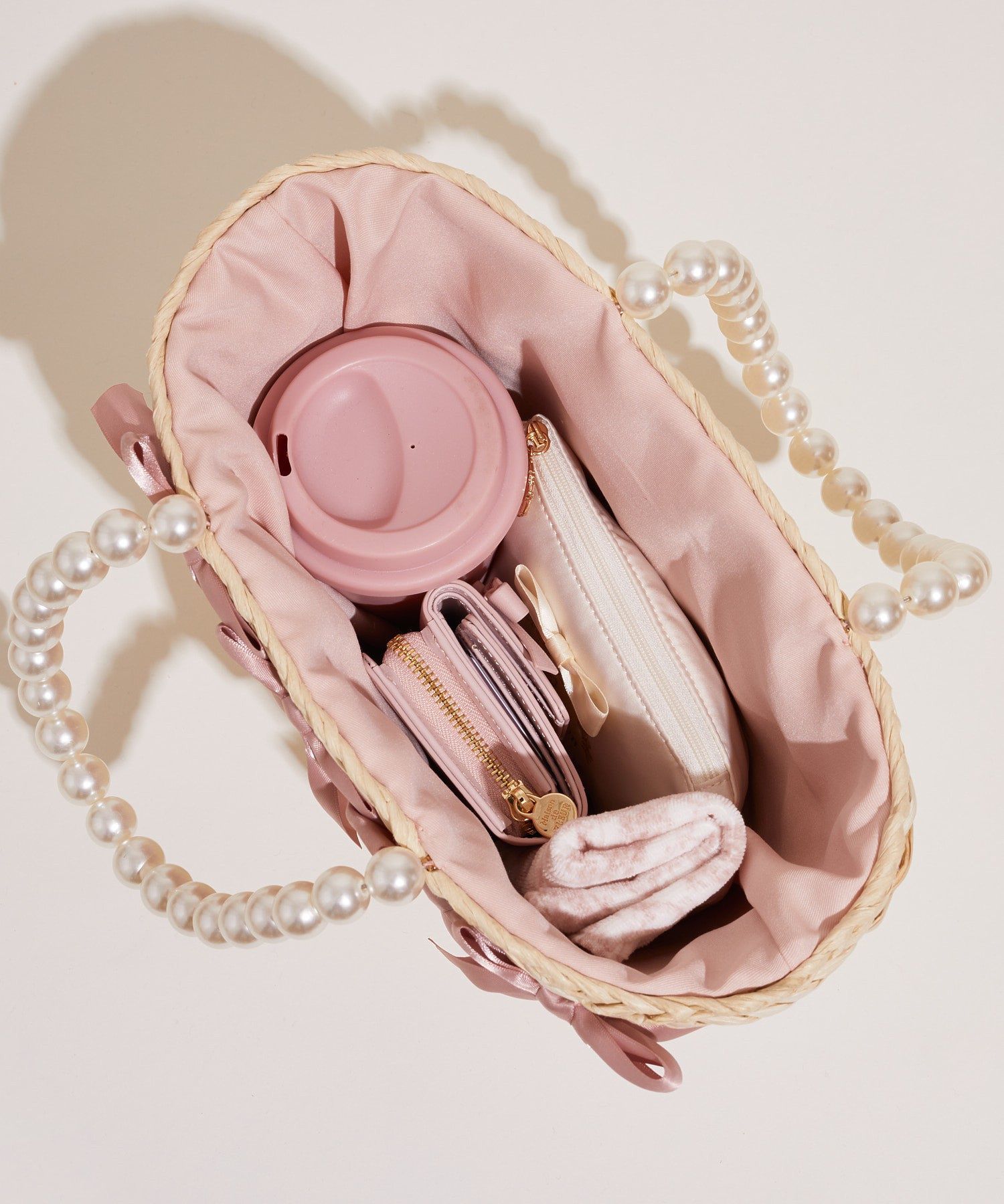 パールハンドルメイズリボンカゴバッグ 割引