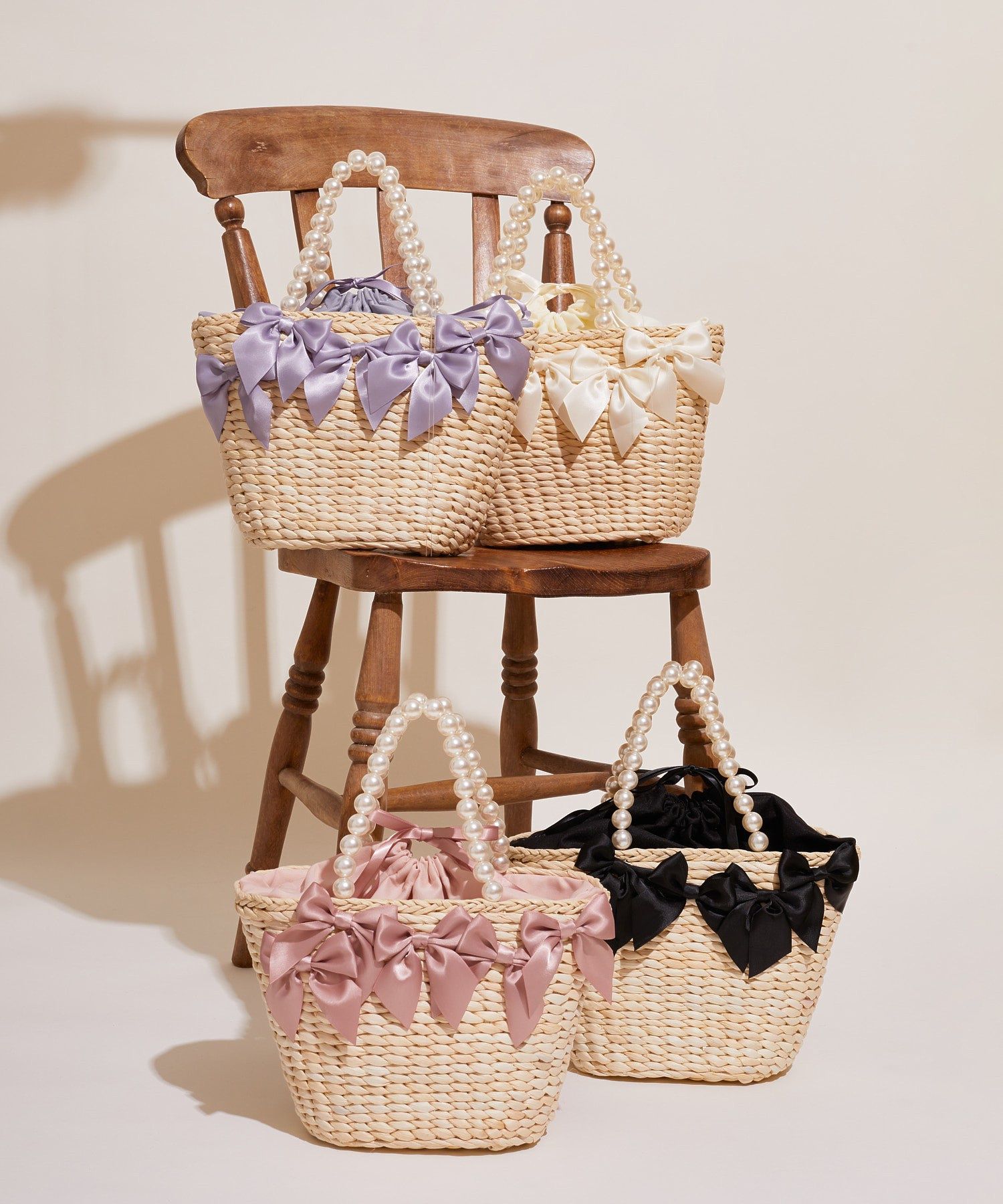 パールハンドルメイズリボンカゴバッグ 割引