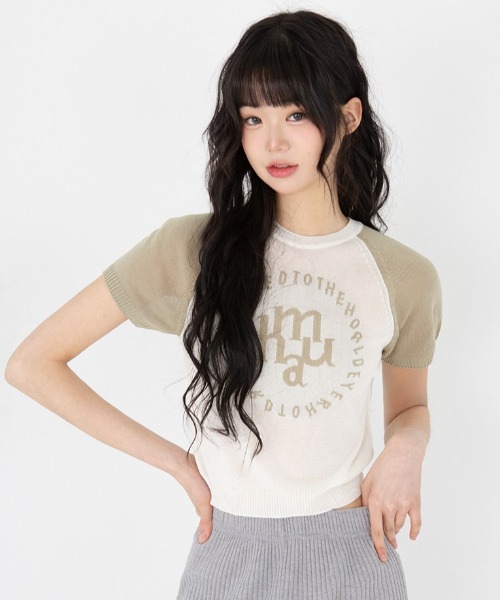 tシャツ A'GEM/9 × .kom 「muah muah/ムーアムーア」 JACQUARD LOGO RAGLAN HALF KNIT/ジャカード A'GEM/9 × .kom 『muah muah/ムーアムーア』 JACQUARD LOGO