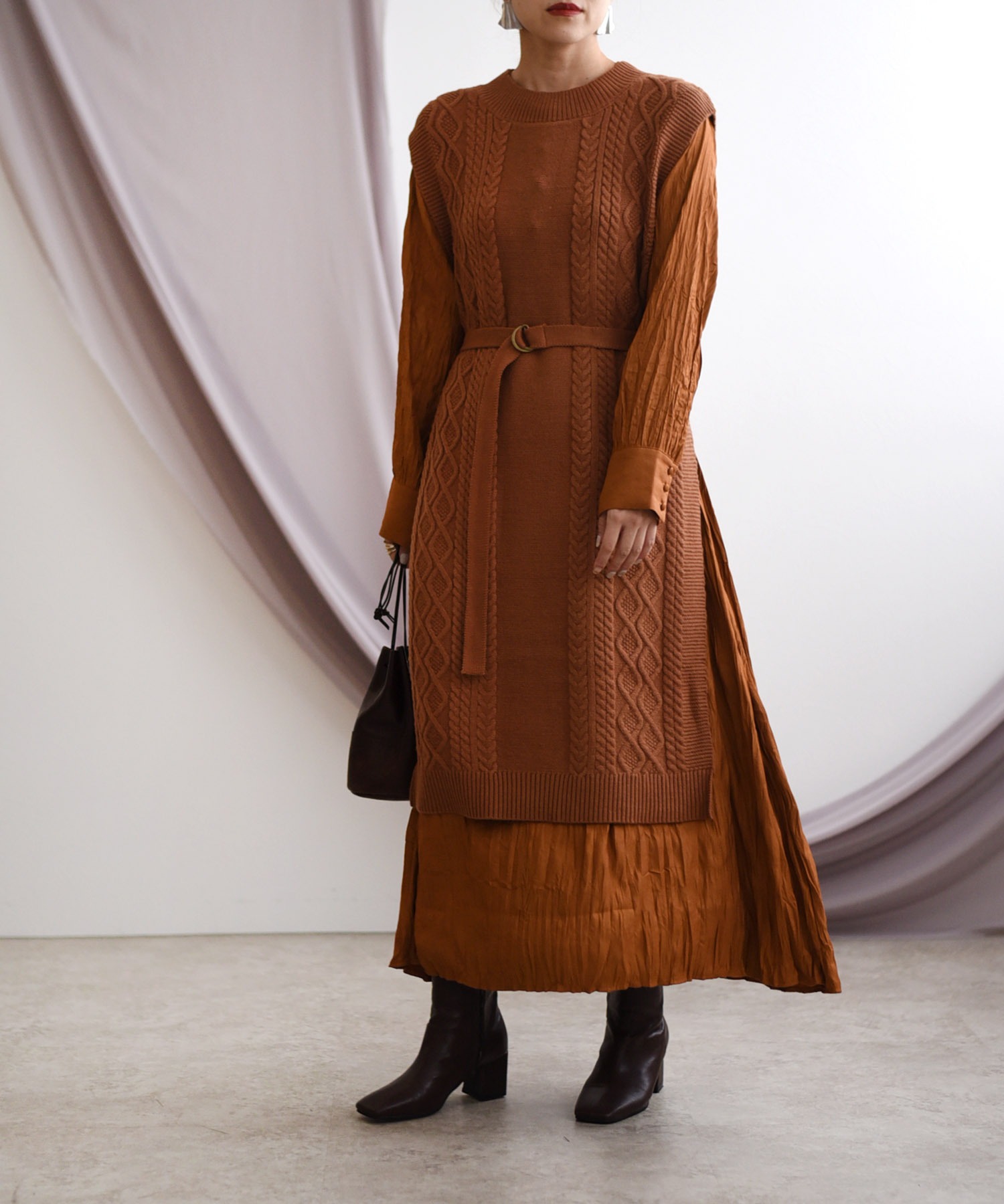 ベルト付きロングニットベスト クリンクルワンピースセット Lhelbie Eimee Law Wash 公式オンラインストア