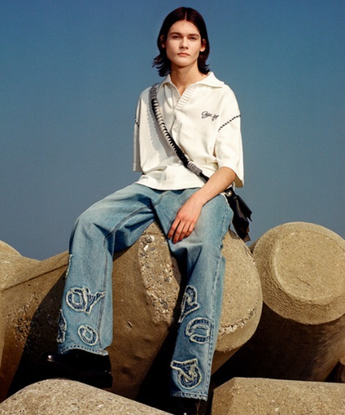 SATUR Diagonal Collar Half Knitwearポロシャツ SATUR Diagonal Collar Half Knitwearポロシャツ