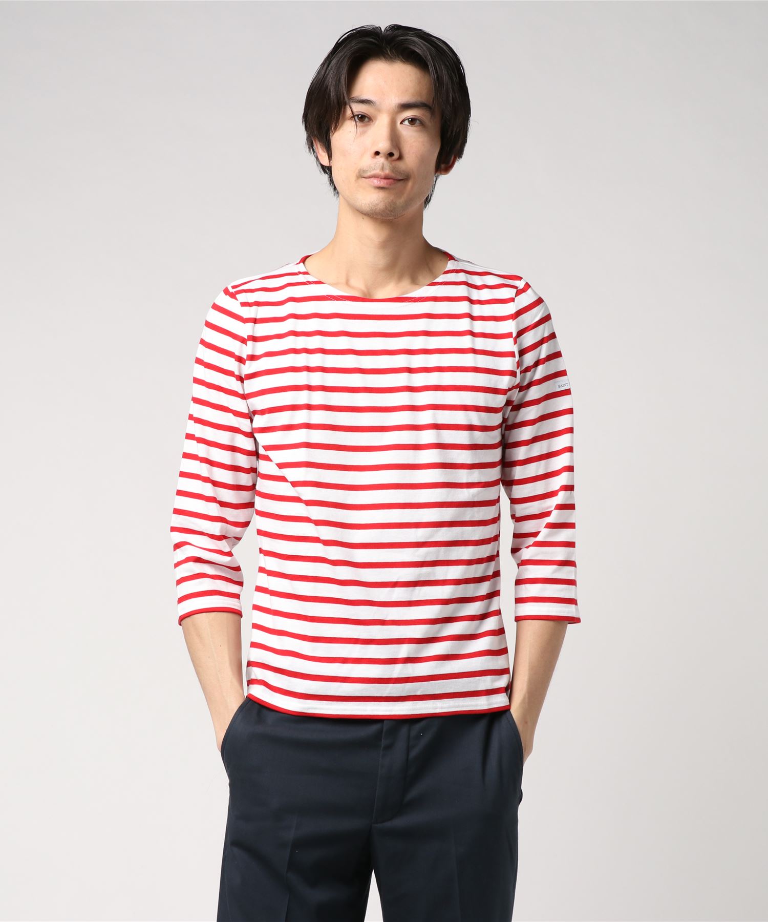 Saint James Galathee セントジェームス ガラテア ボーダー ボートネック 七分袖 Tシャツ Reshad Edu