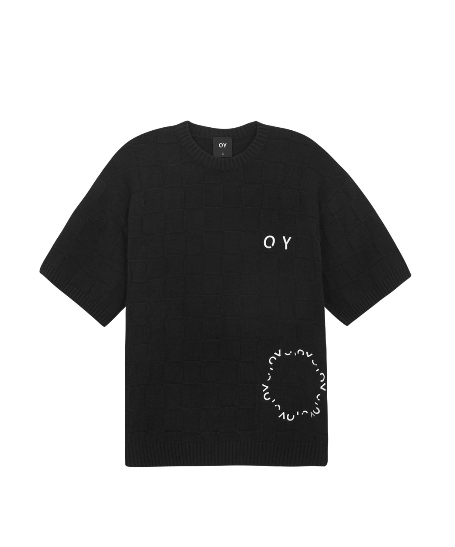 OY/オーワイ』ROUND LOGO SQUARE HALF KNIT/ラウンドロゴデザイン