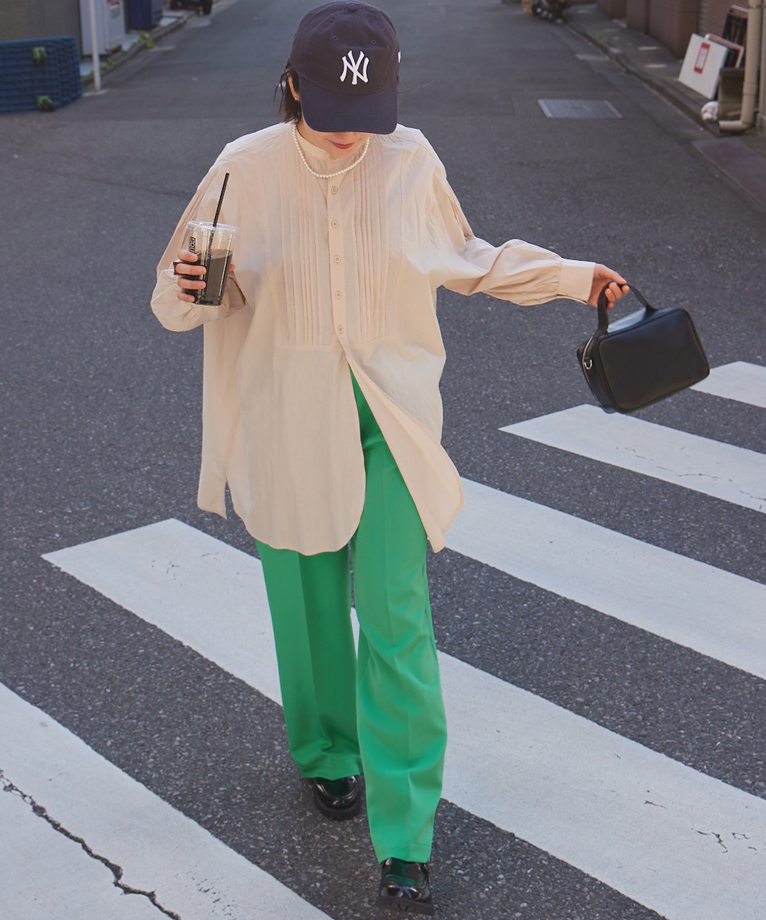 forksy.】センタープレスタックハイウエストストレートスラックス