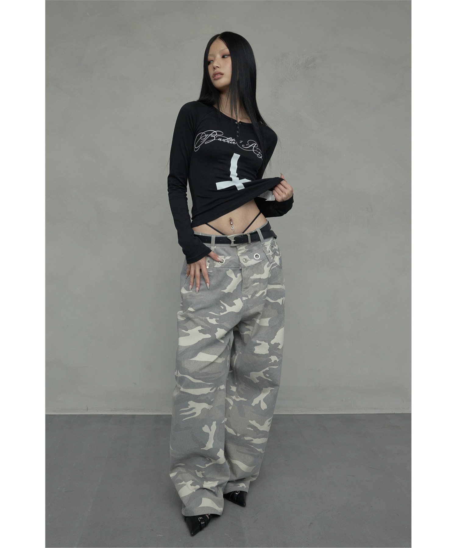 パンツ tkm_666 A'GEM/9 × .kom 『NIIER NOR/ニアノア』 EYELET DOUBLE WAIST PANTS