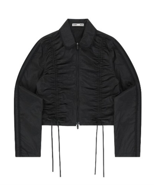 完売品smyeon レース襟付き黒ジャケット A'GEM/9 × .kom 『NIIER NOR/ニア ノア』 LACE SHIRRING JACKET