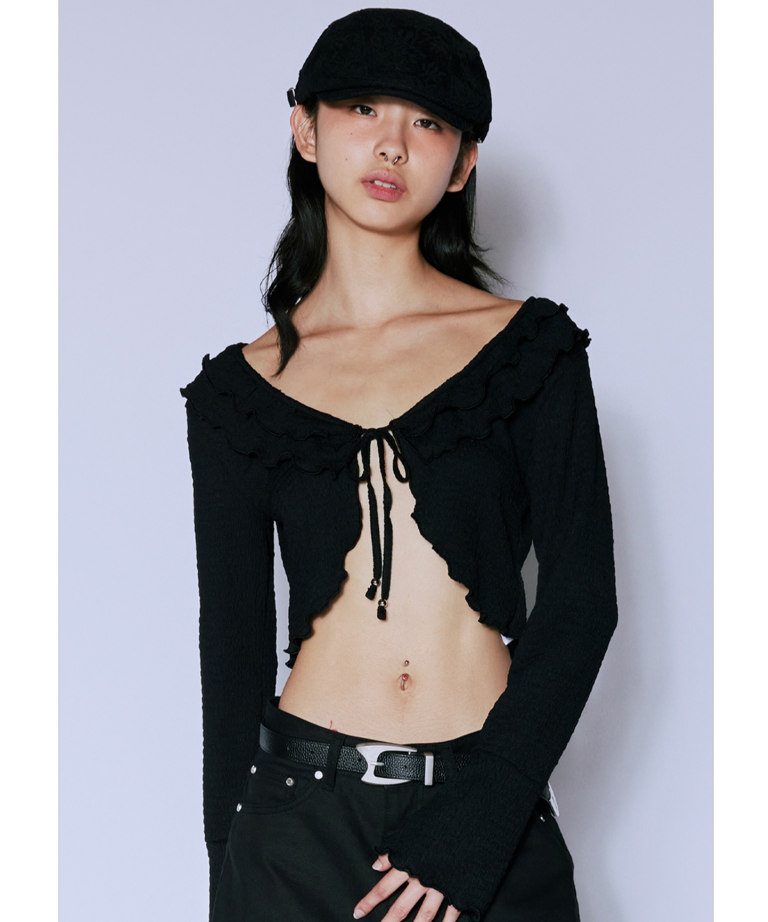 【極美品✨】ルネ　カーディガン　リボン　フリル　パール　羽織り　36 極美品✨】ルネ カーディガン リボン フリル パール 羽織り 36