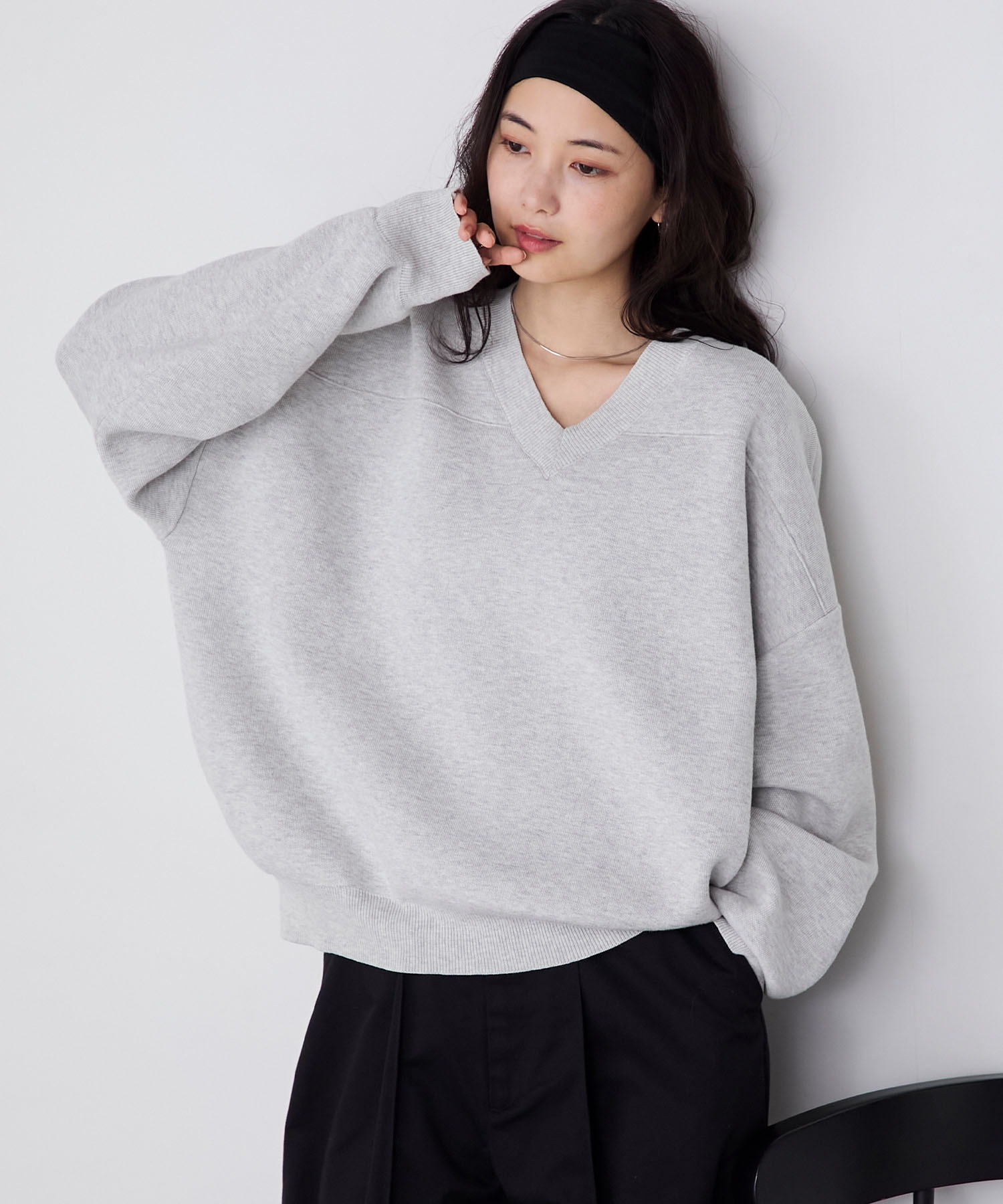 forksy.】スウェットライクVネックニットプルオーバー forksy.│MONO